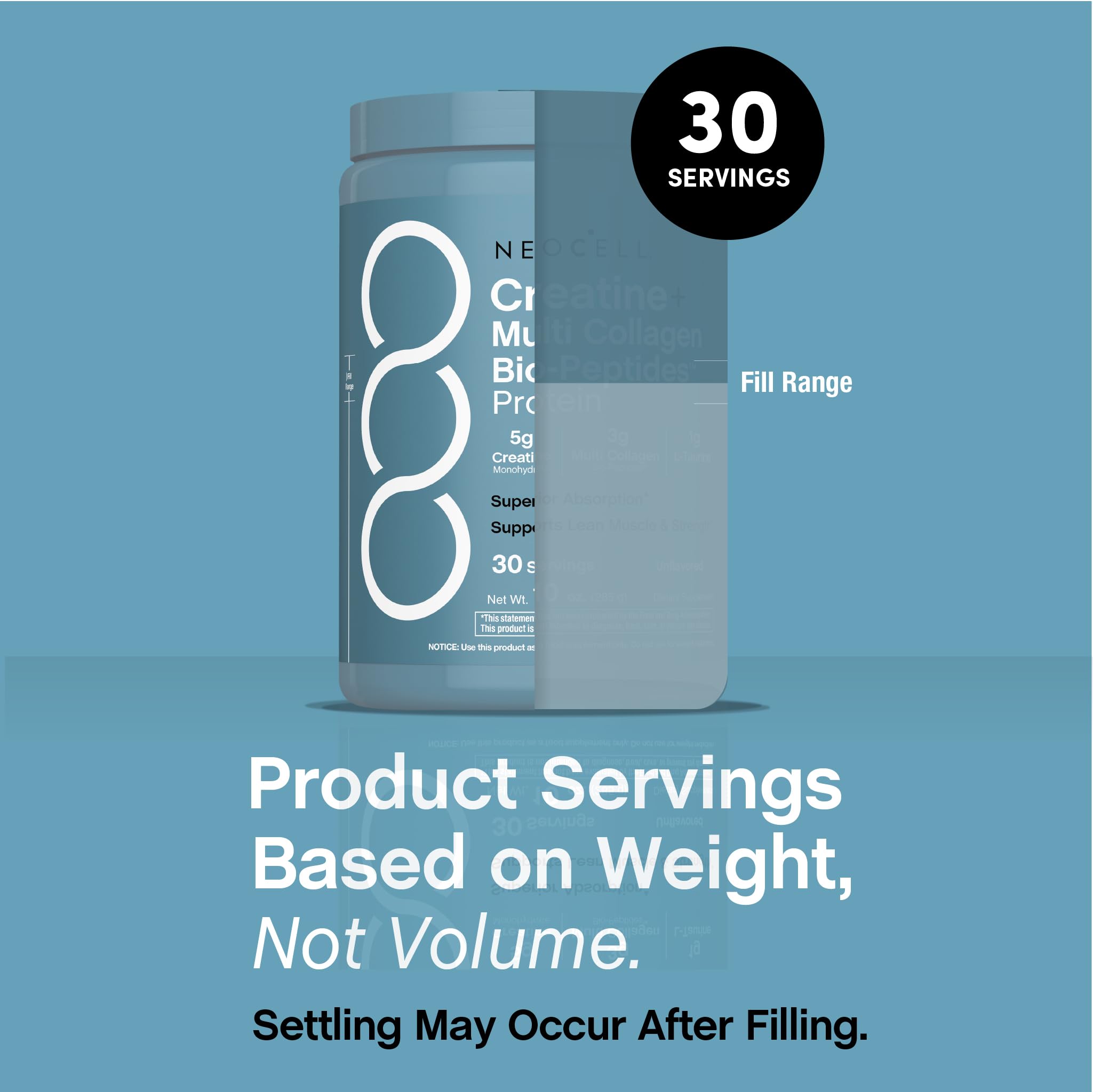 NeoCell Creatine + Multi Collagen Protein Powder on a kitchen counter