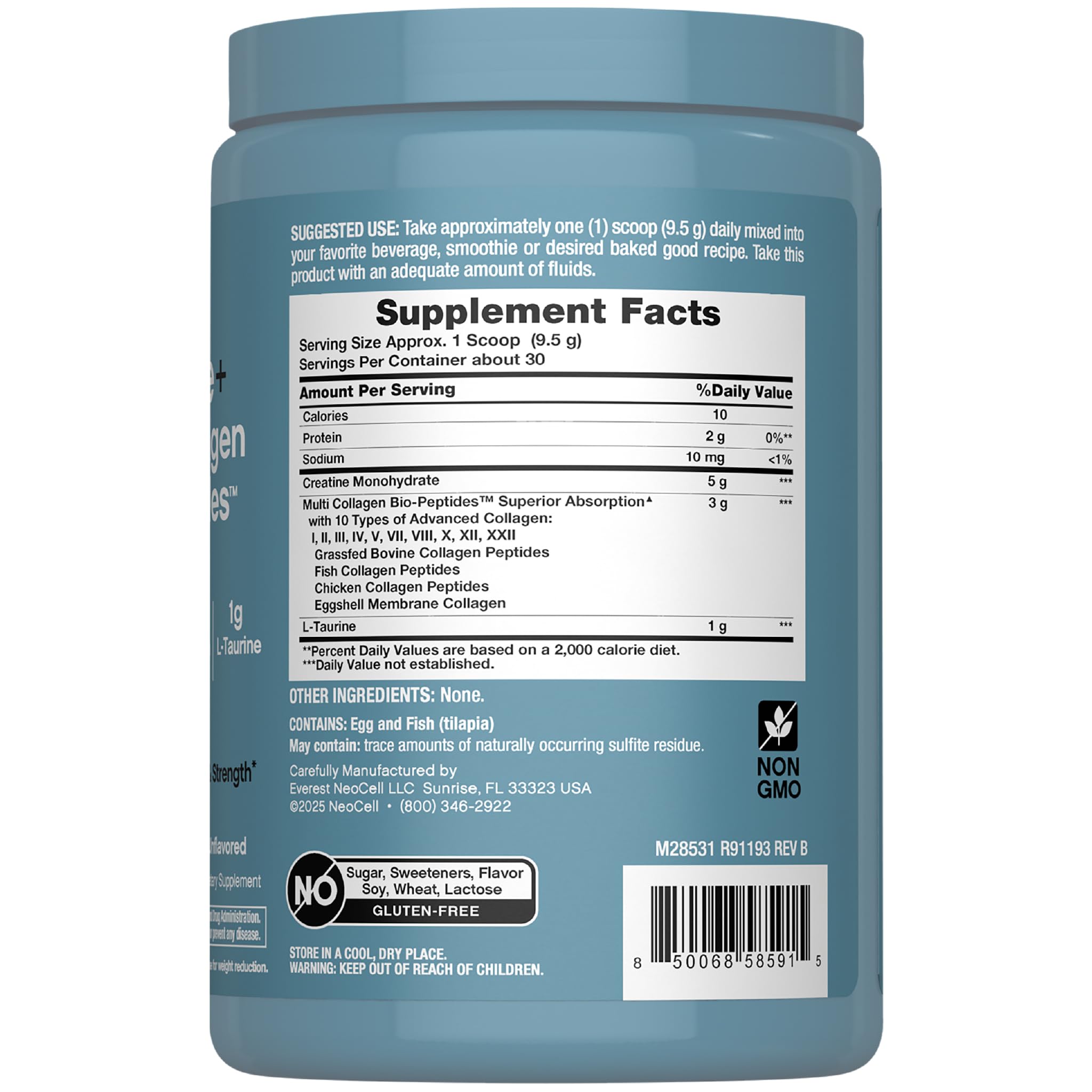 NeoCell Creatine + Multi Collagen Protein Powder packaging side view
