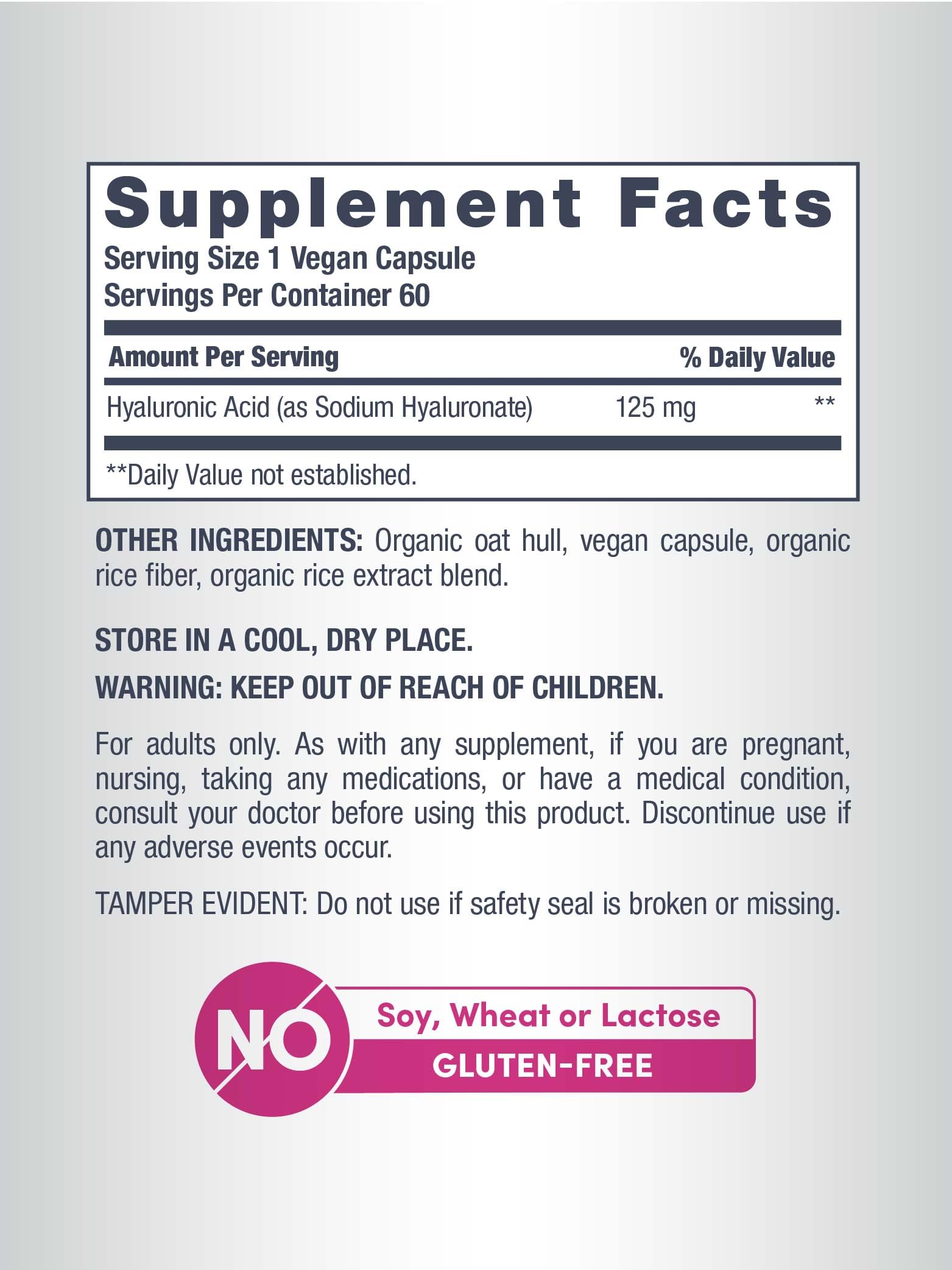 Neocell Hyaluronic Acid Daily Hydration supplement back view
