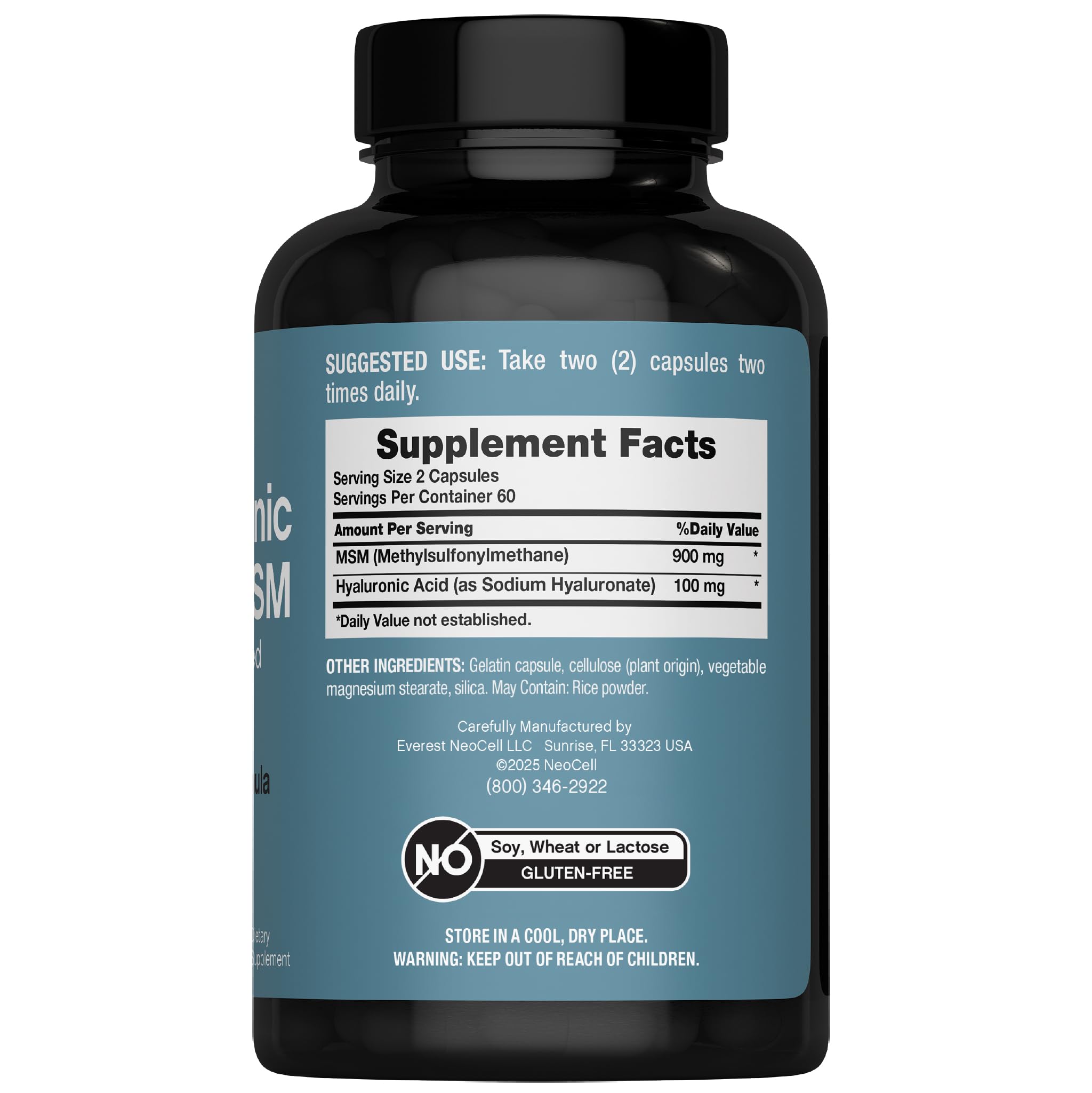 NeoCell Hyaluronic Acid + MSM Capsules bottle with label
