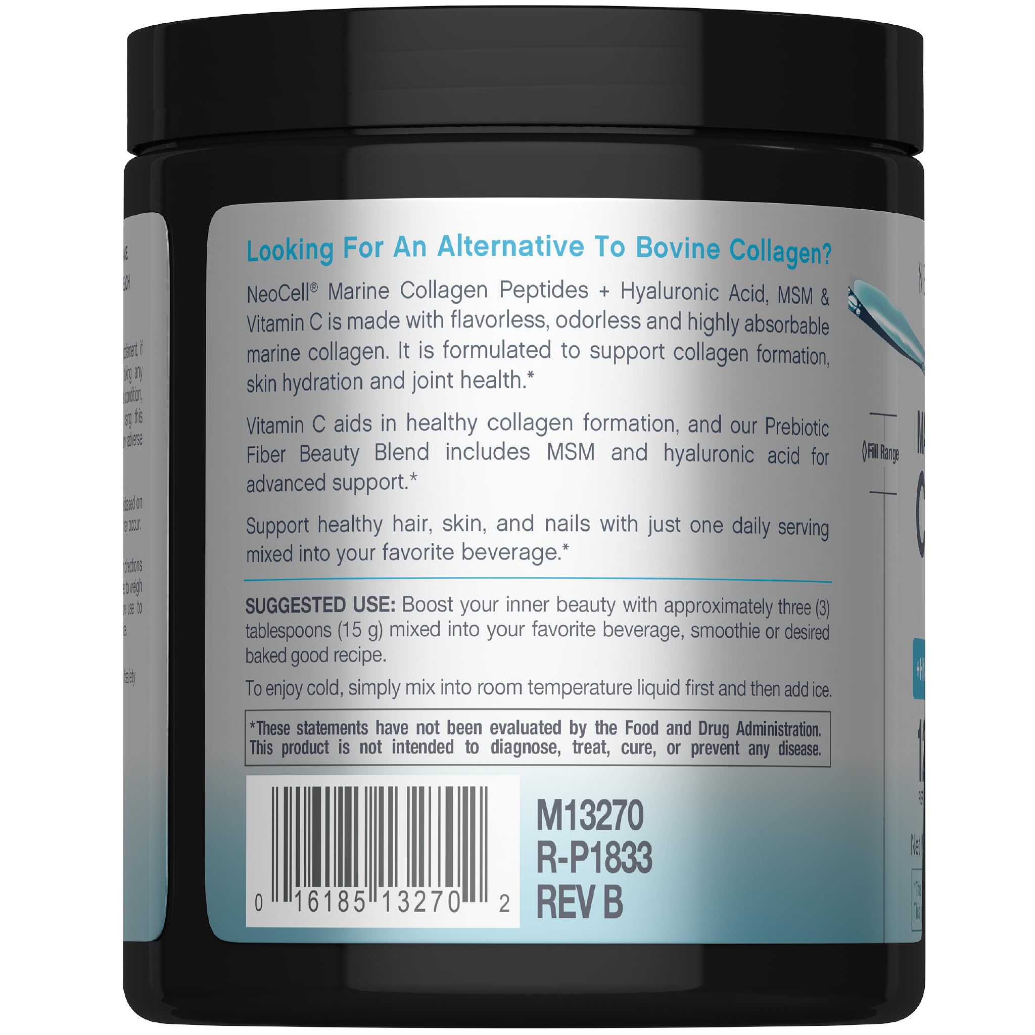 NeoCell Marine Collagen Powder 200g side view showing canister dimensions