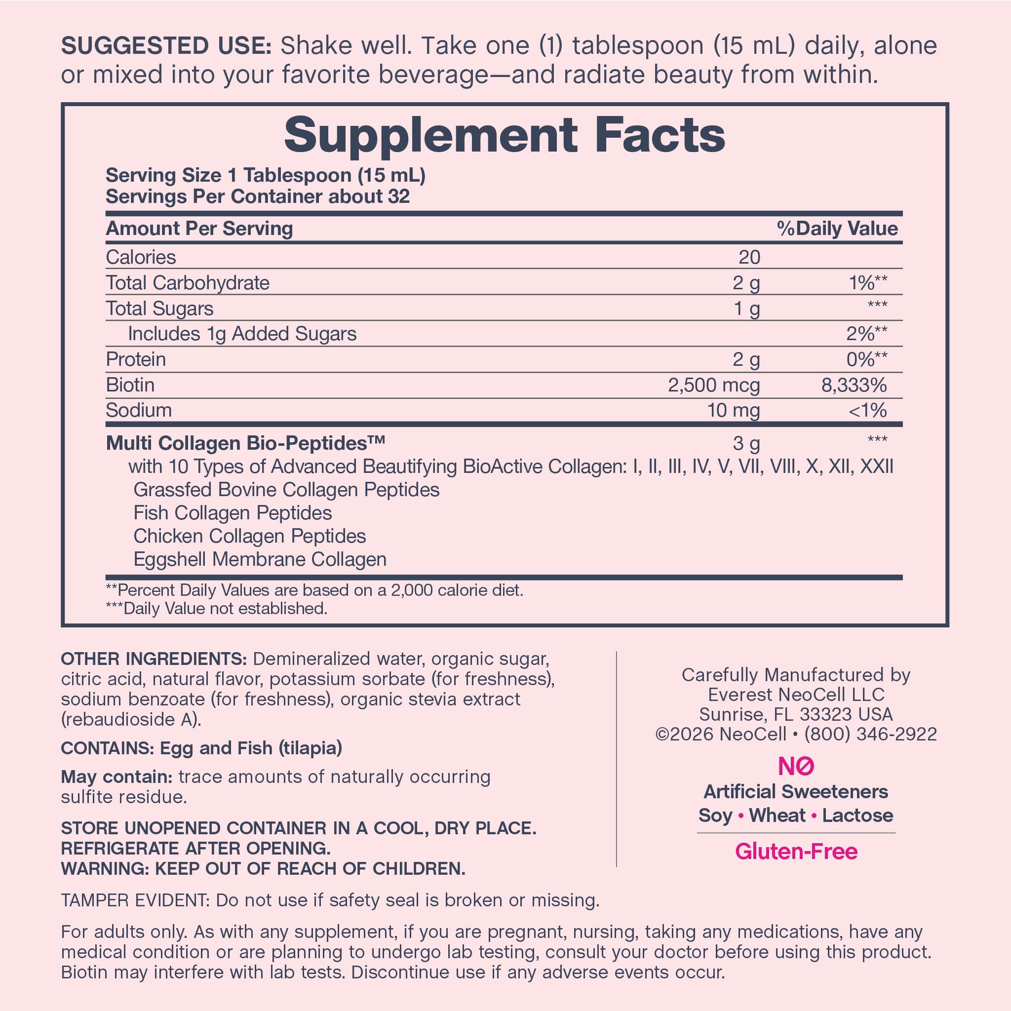 NeoCell Multi Collagen + Biotin liquid supplement with fruit punch
