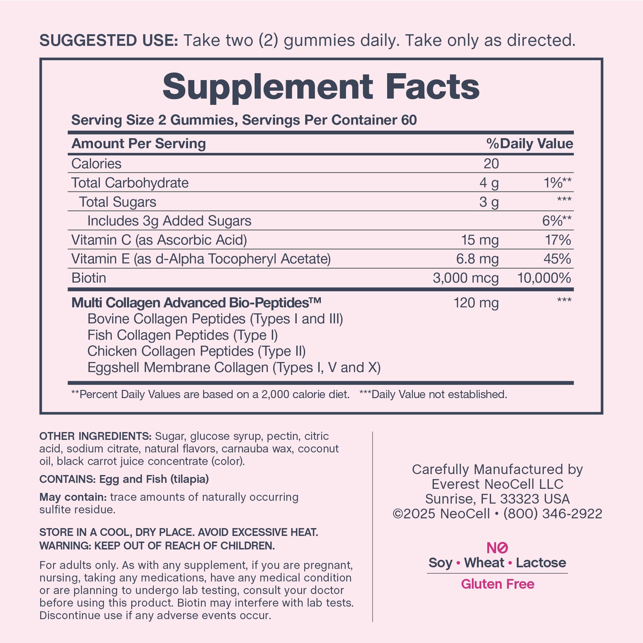 NeoCell Multi Collagen Gummies with Biotin ingredient list