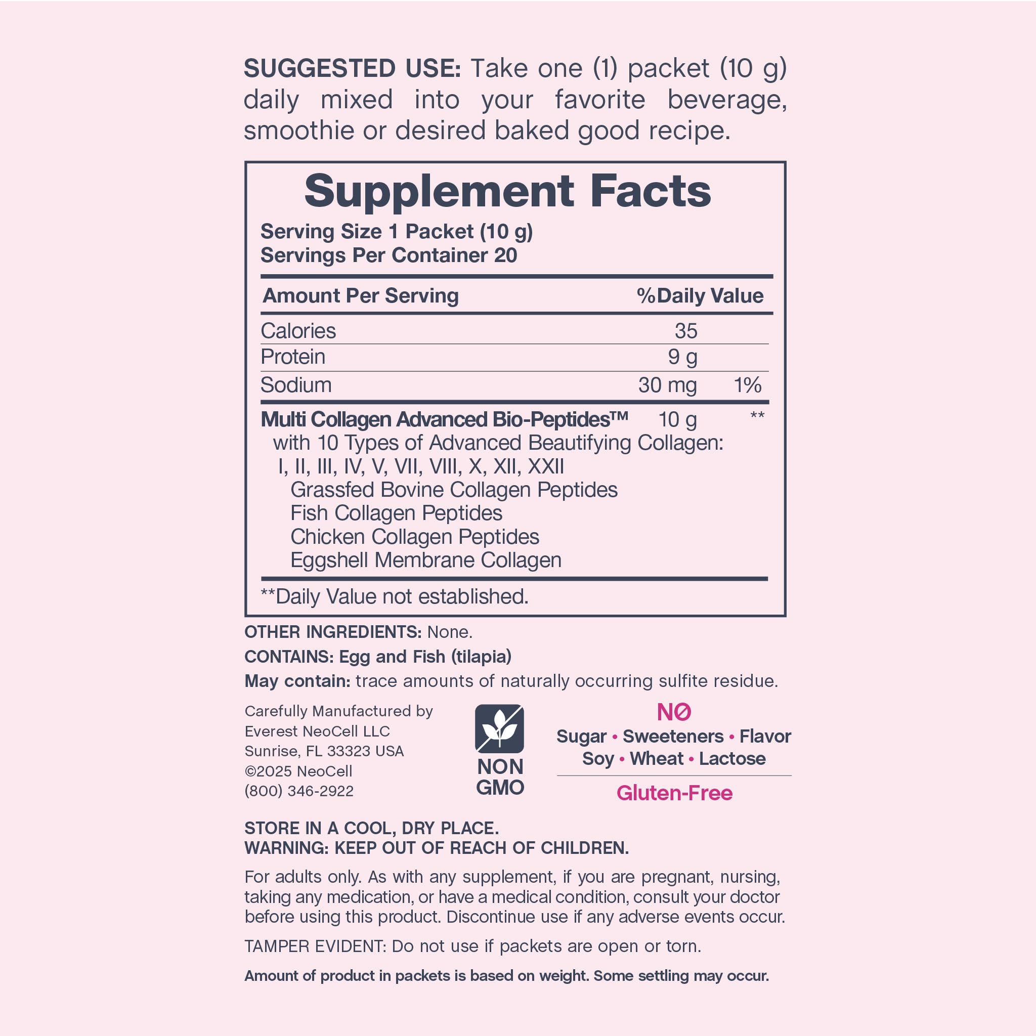 NeoCell Multi Collagen Powder stick pack opened
