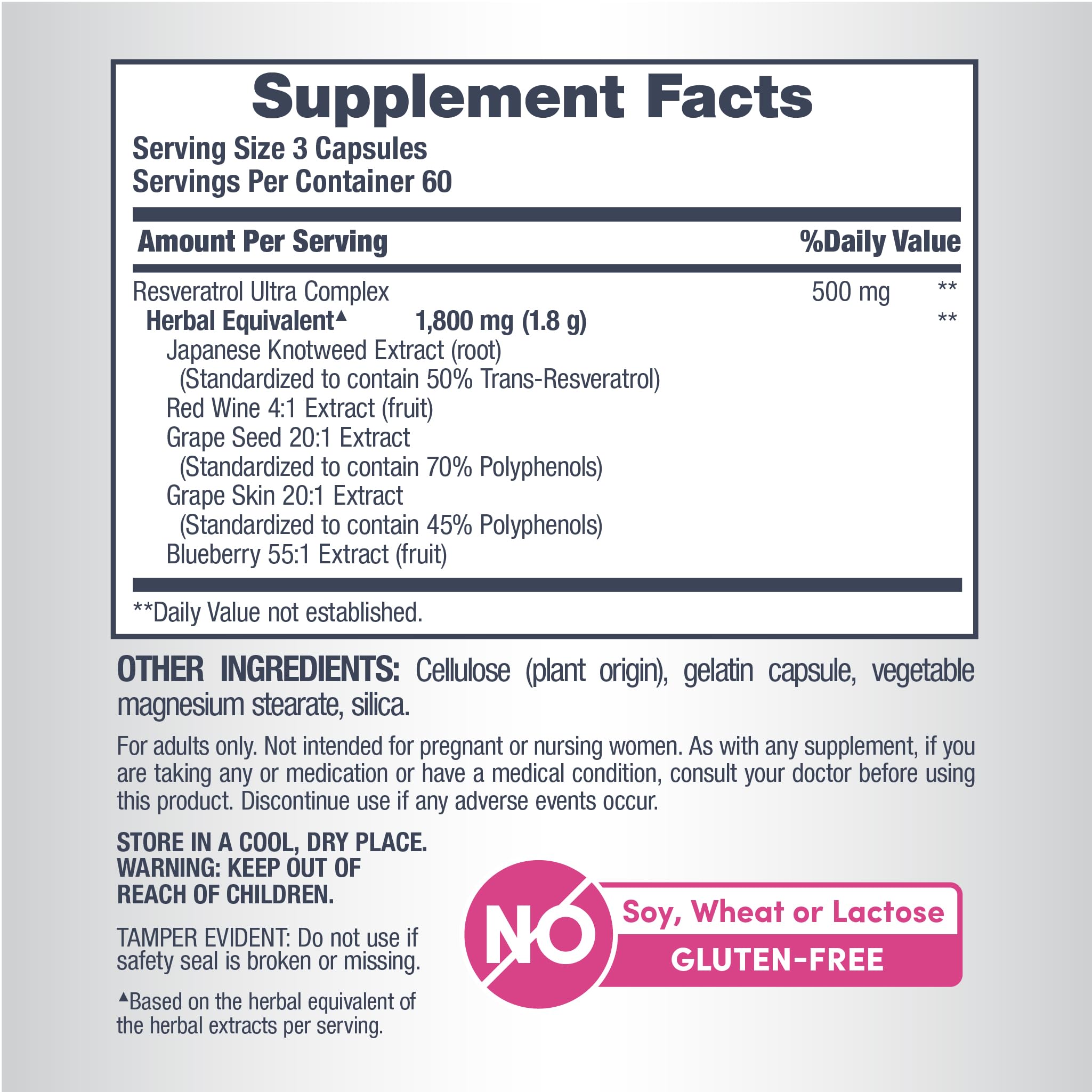NeoCell Resveratrol Ultra Complex ingredients list