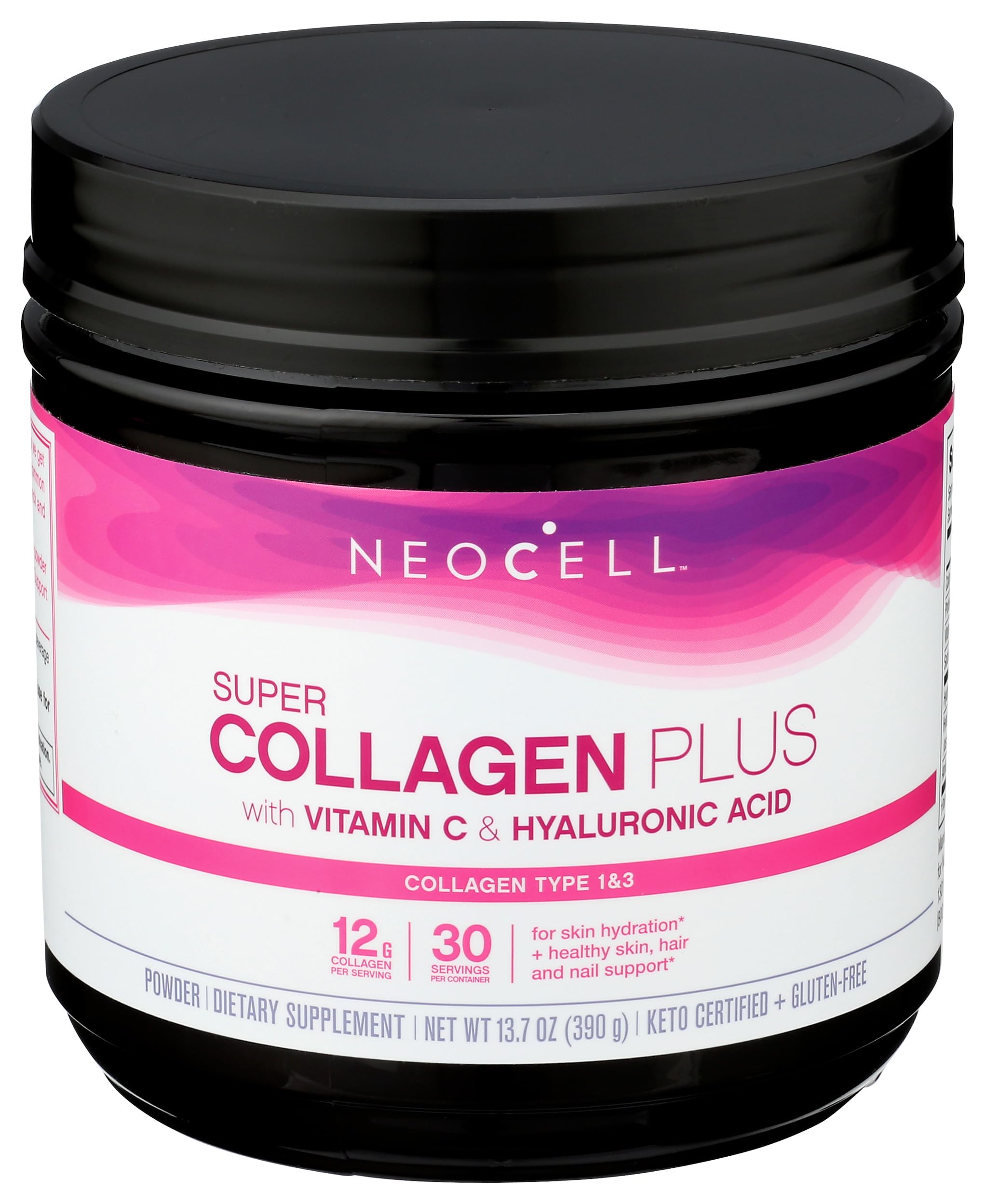 NeoCell Super Collagen Peptides 543g powder in a glass