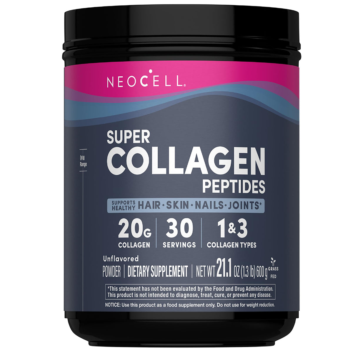 NeoCell Super Collagen Peptides Powder 21.2 oz canister front view