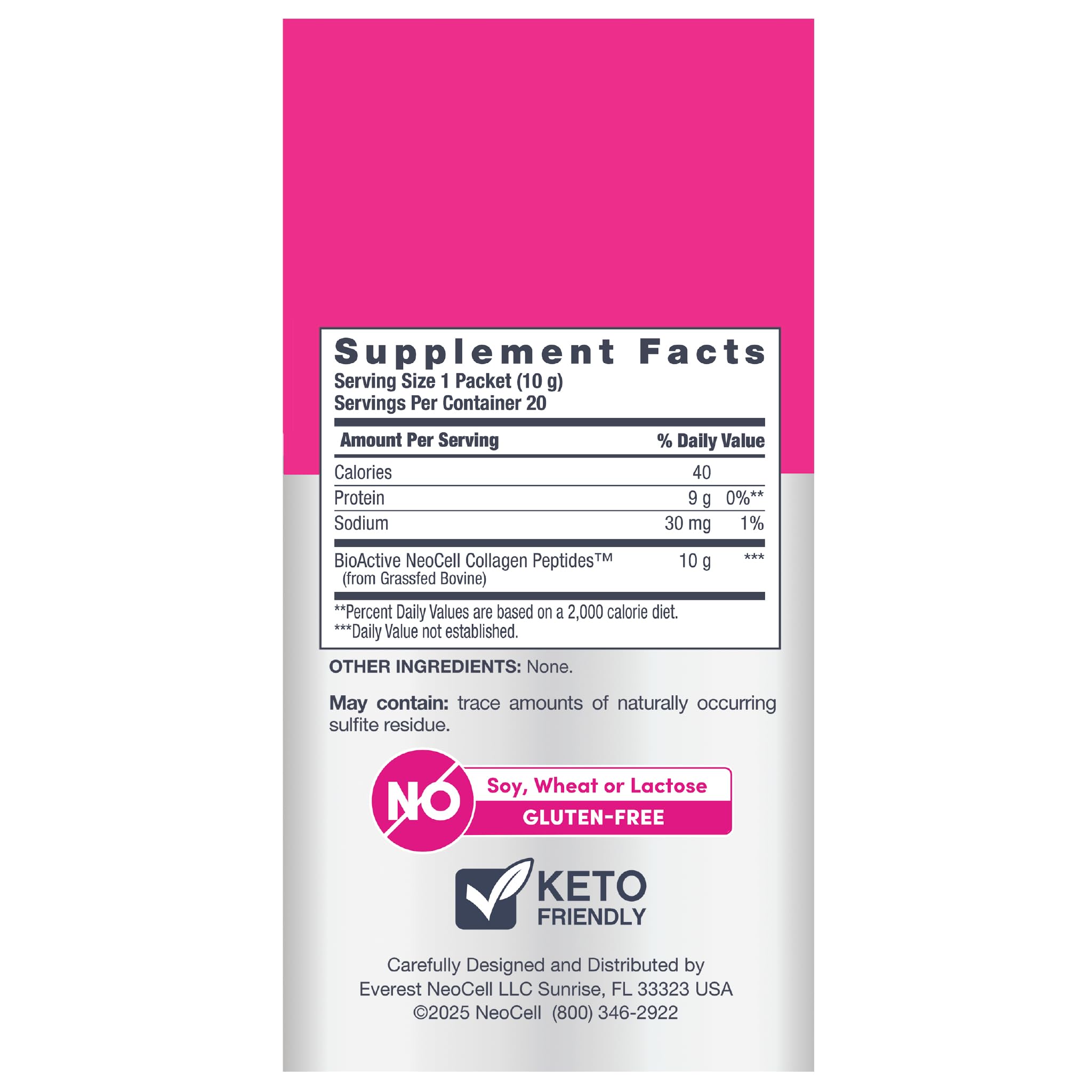 NeoCell Super Collagen Peptides Powder side view showing nutritional information