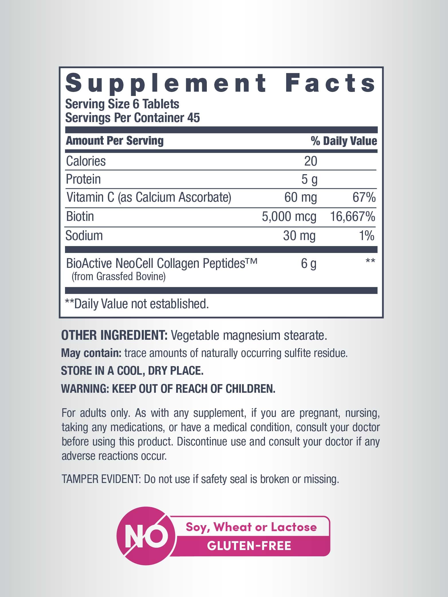 NeoCell Super Collagen Tablets with Vitamin C and Biotin on white background