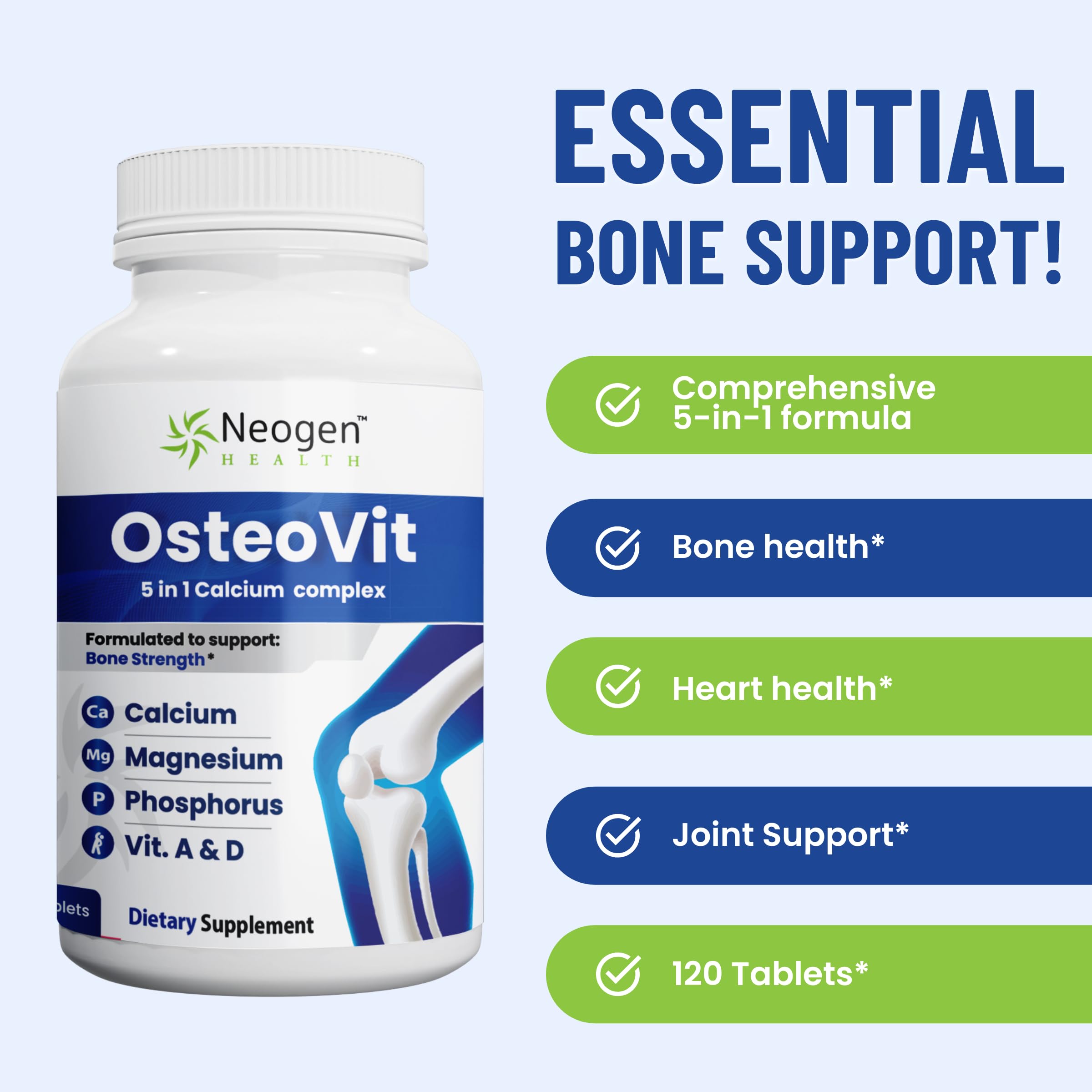 Neogen Health OsteoVit 5-in-1 Calcium Supplement with a glass of water