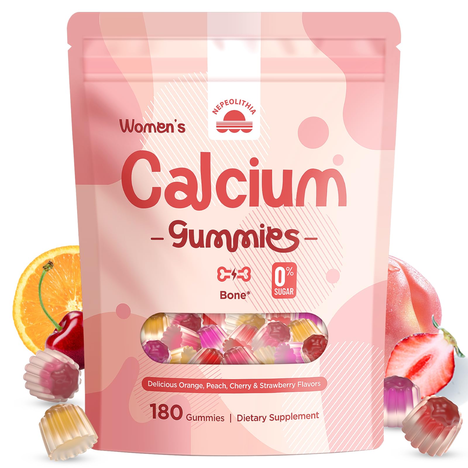 Nepeolithia Calcium Gummies front view with assorted fruity flavours