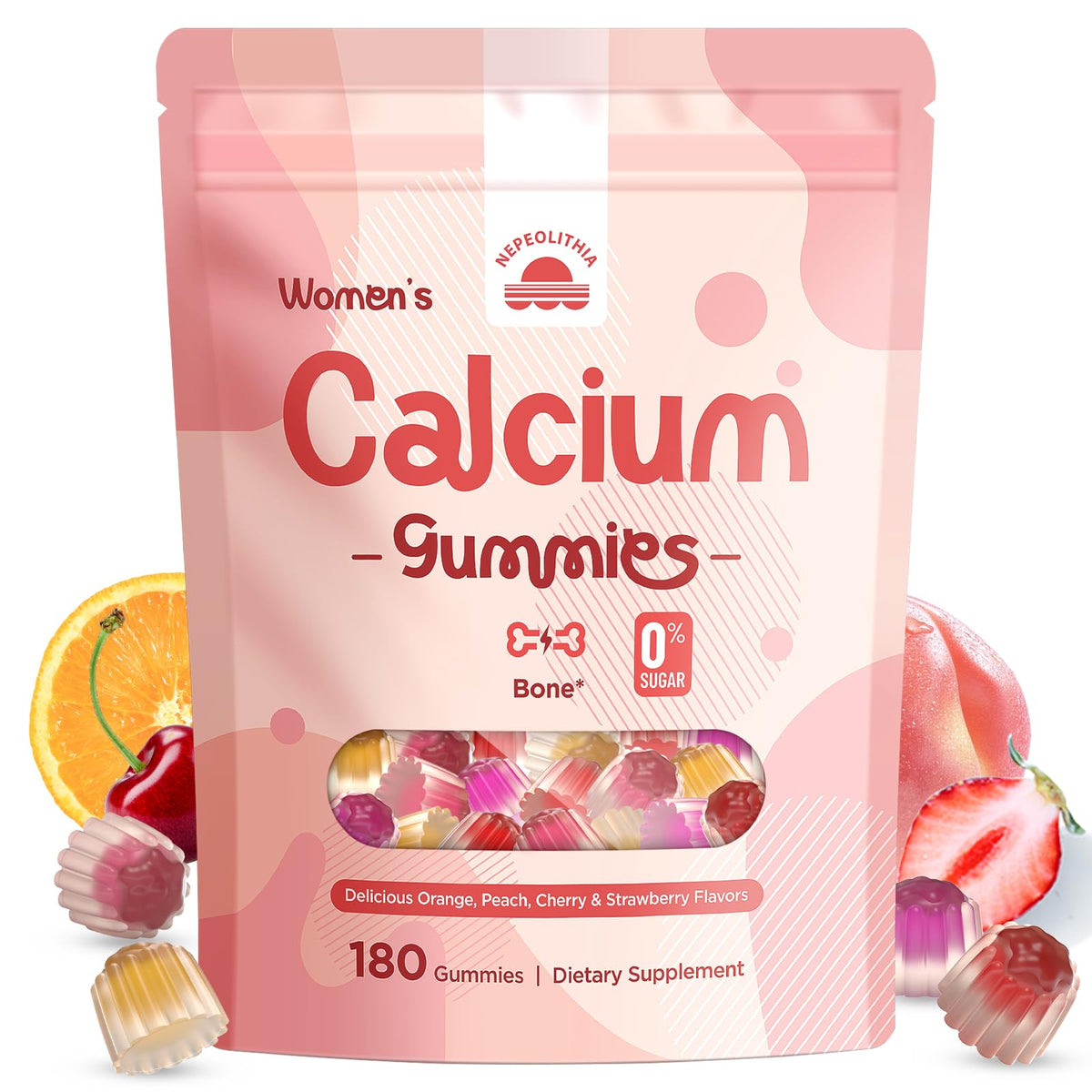 Nepeolithia Calcium Gummies front view with assorted fruity flavours