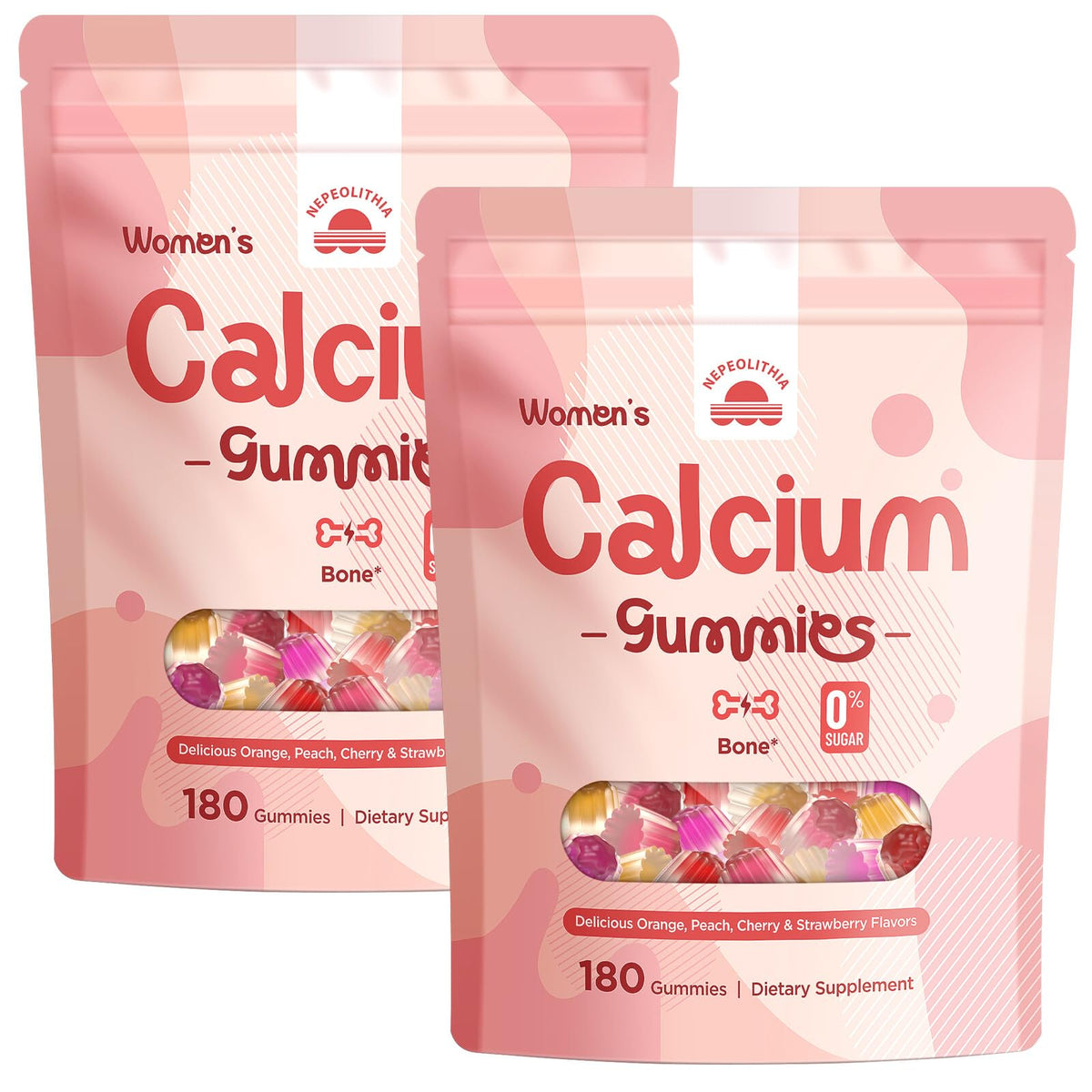 Nepeolithia Calcium Gummies pouch front view with mixed fruity flavours