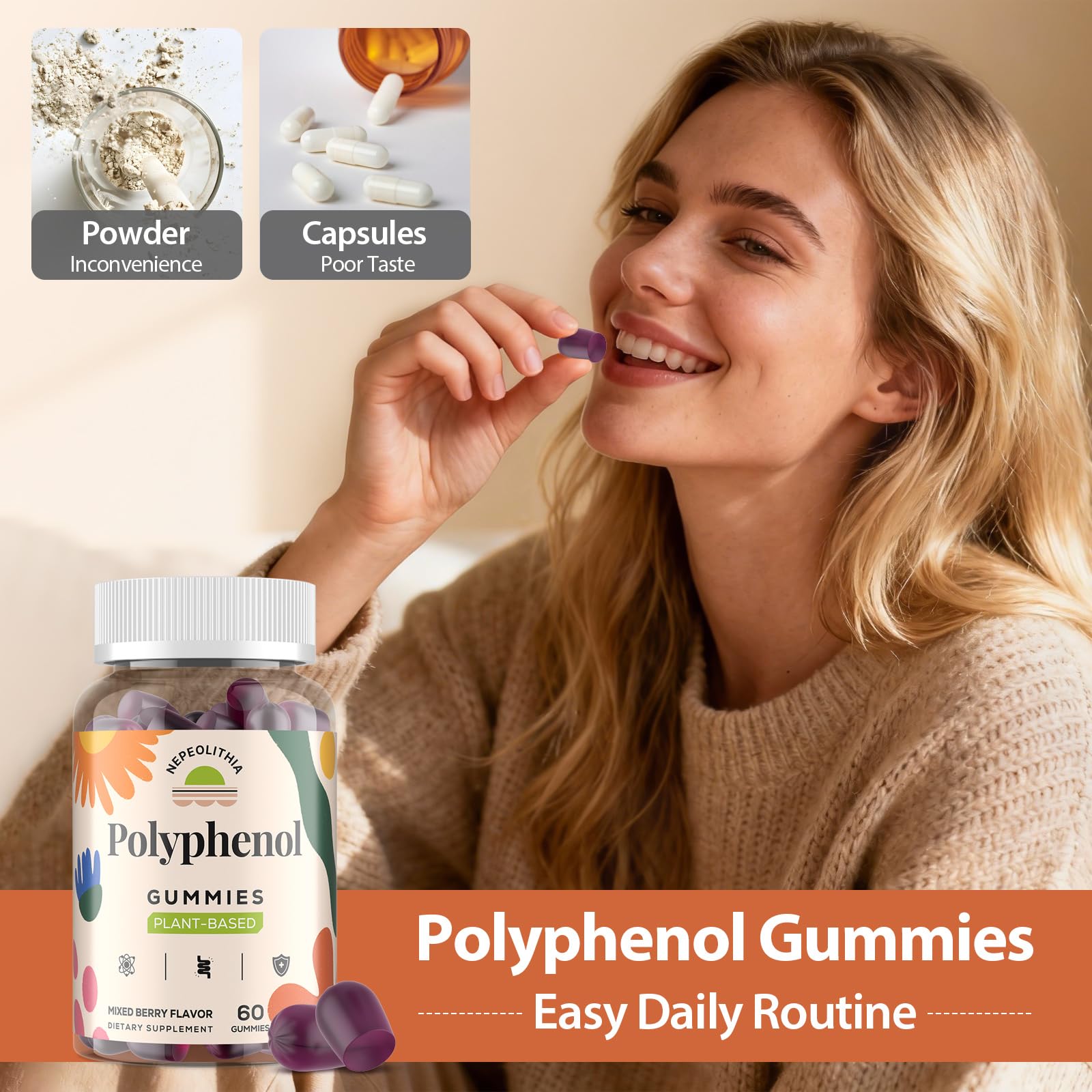 Nepeolithia gummies with a measuring spoon for serving size