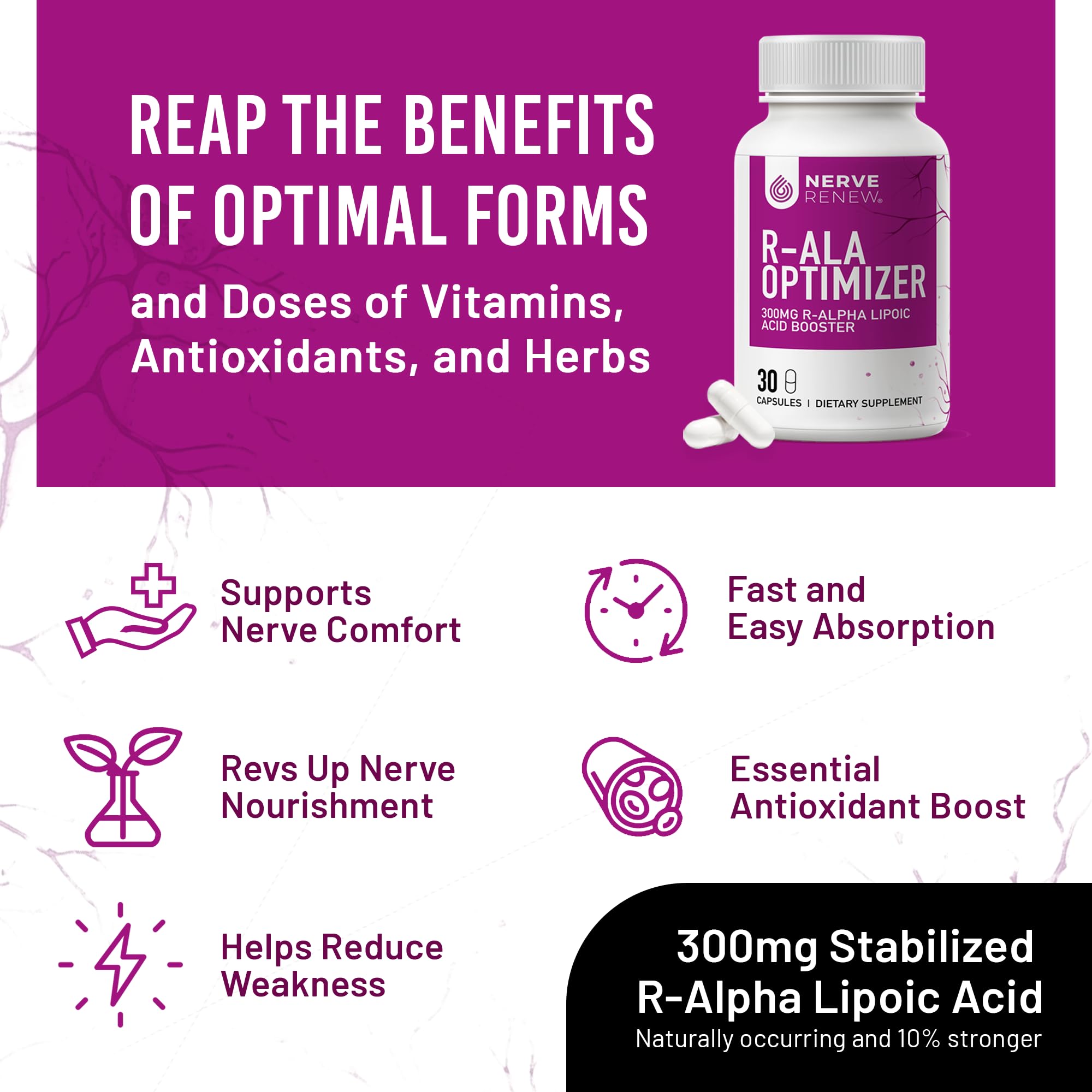 NERVE RENEW Alpha Lipoic Acid 300mg capsules with measuring spoon