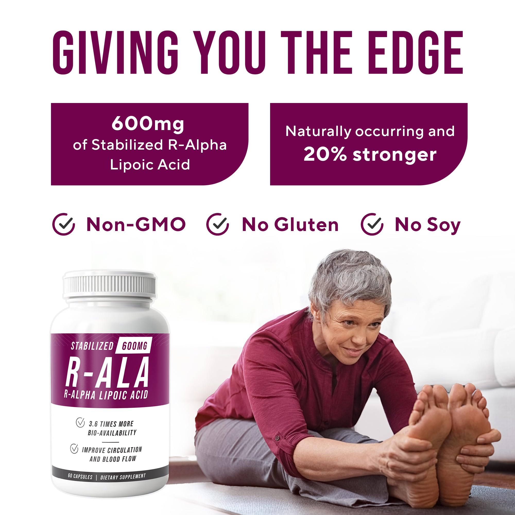 NERVE RENEW Alpha Lipoic Acid 600mg supplement in a lifestyle scene
