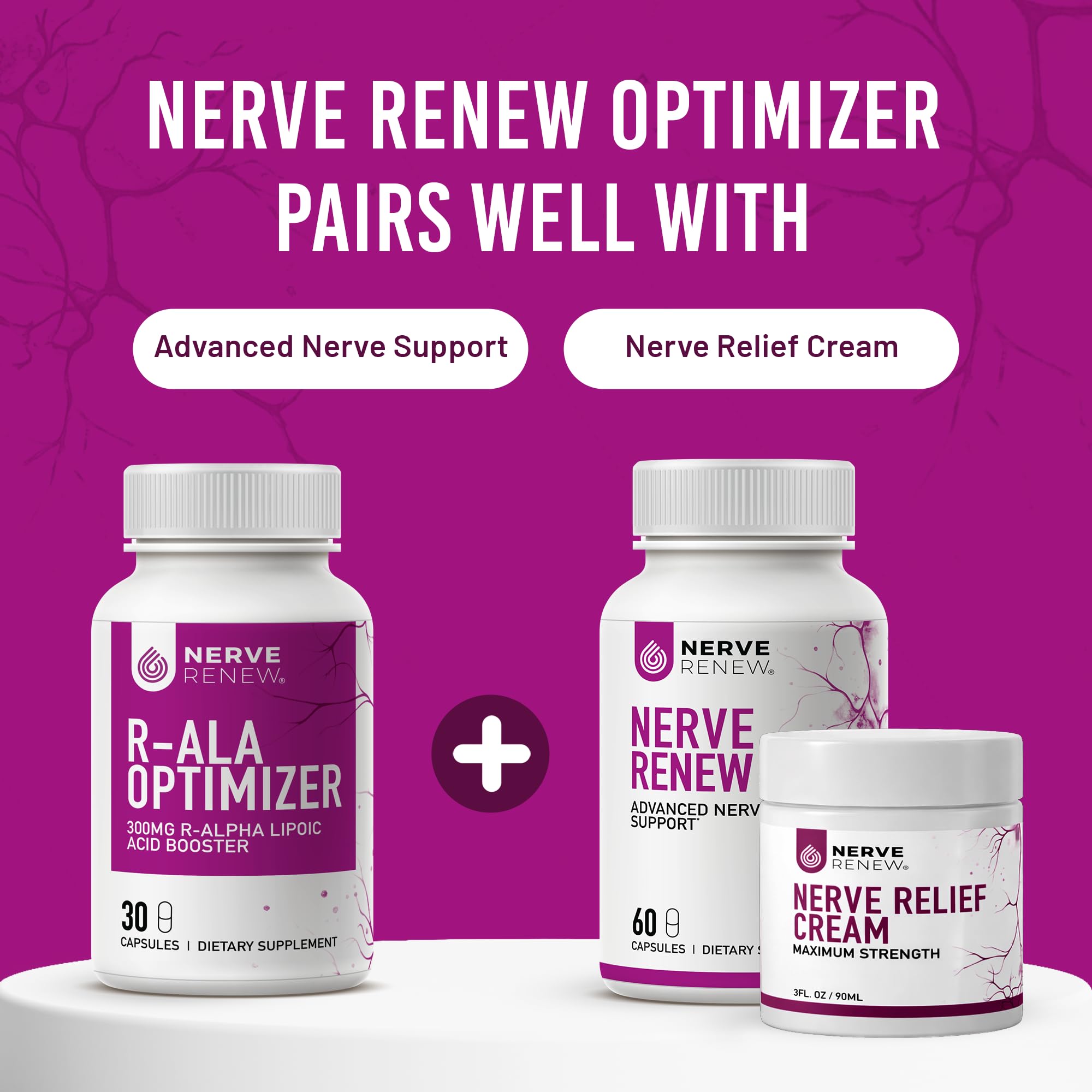 NERVE RENEW Alpha Lipoic Acid capsules close-up on a white background