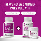 NERVE RENEW Alpha Lipoic Acid capsules close-up on a white background
