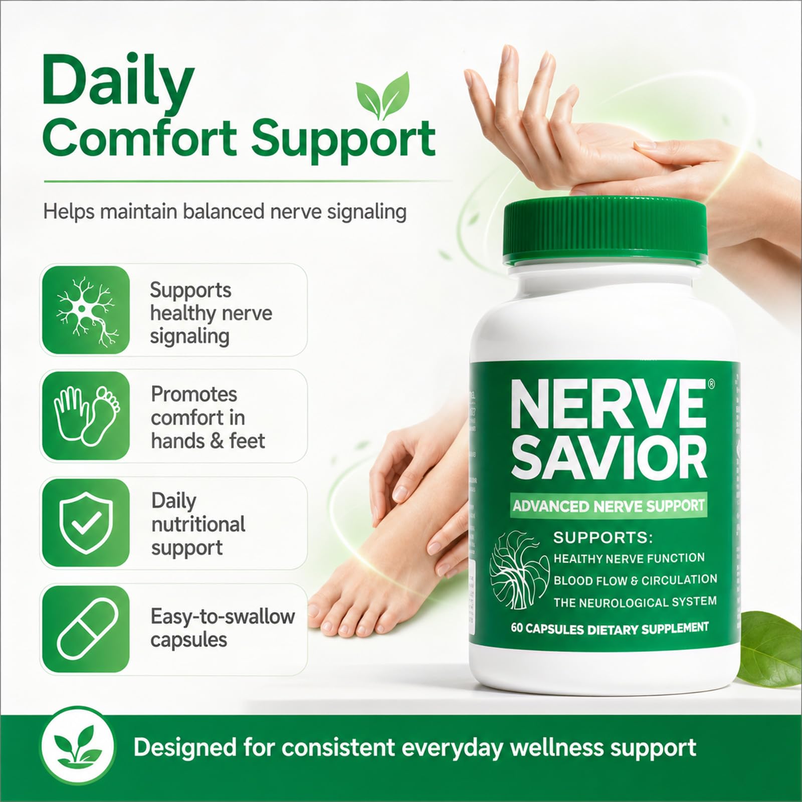 Nerve Savior B-Complex Supplement capsules in a hand