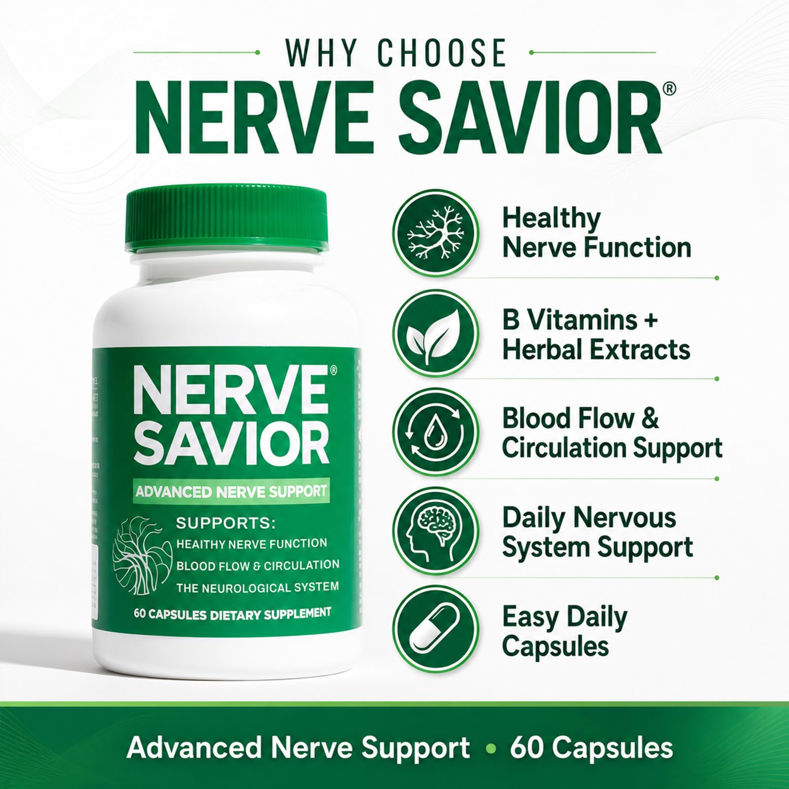 Nerve Savior B-Complex Supplement displayed with other health supplements