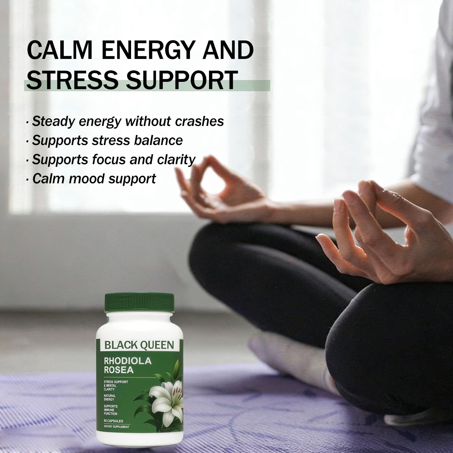 Nerve Savior Rhodiola Rosea Capsules on a wooden table