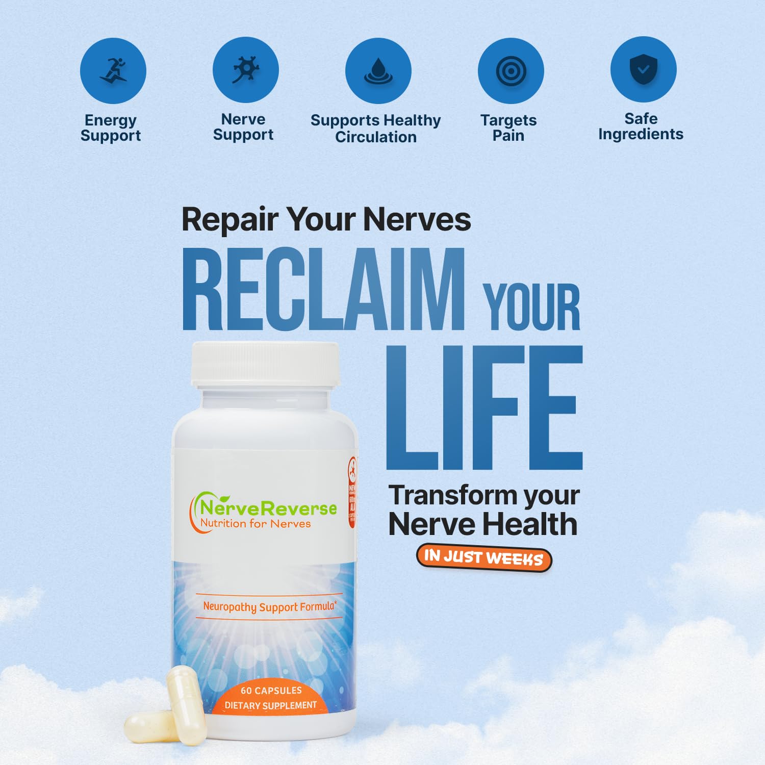 NERVEREVERSE Alpha Lipoic Acid Capsules with a measuring spoon