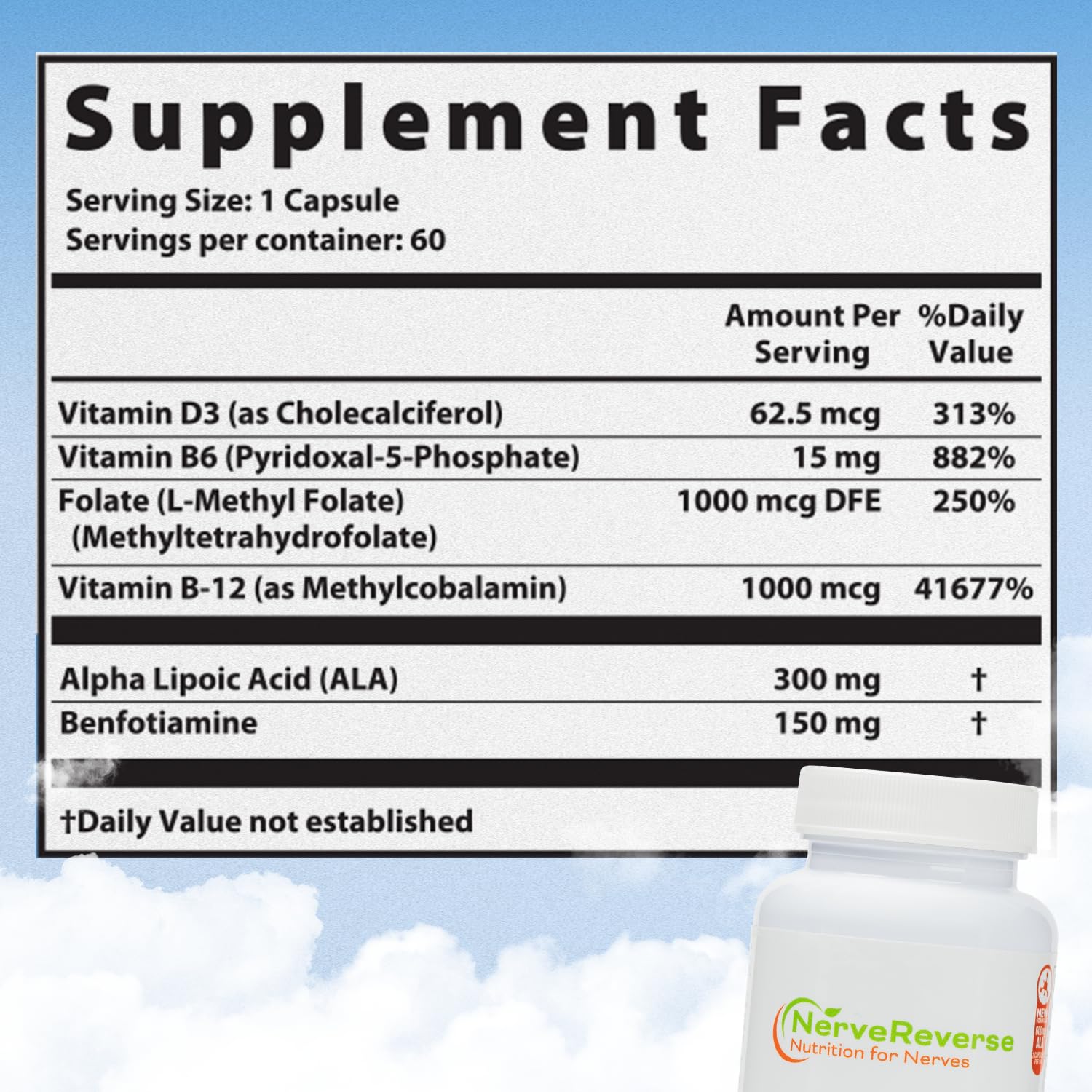 NERVEREVERSE NUTRITION FOR NERVES Alpha Lipoic Acid Capsules packaging