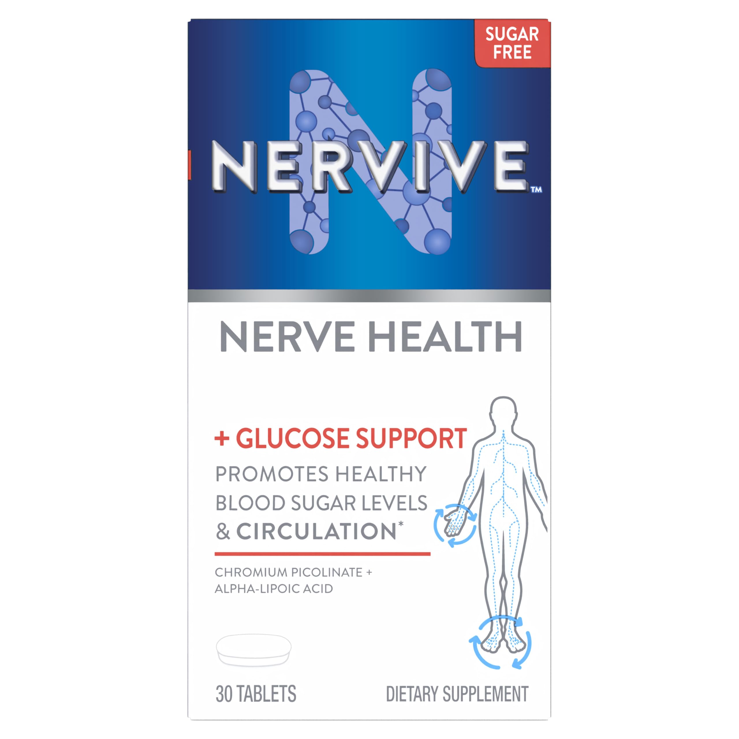 Nervive Nerve Health Glucose Support Tablets front view packaging