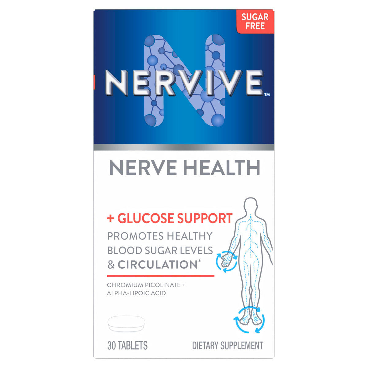 Nervive Nerve Health Glucose Support Tablets front view packaging