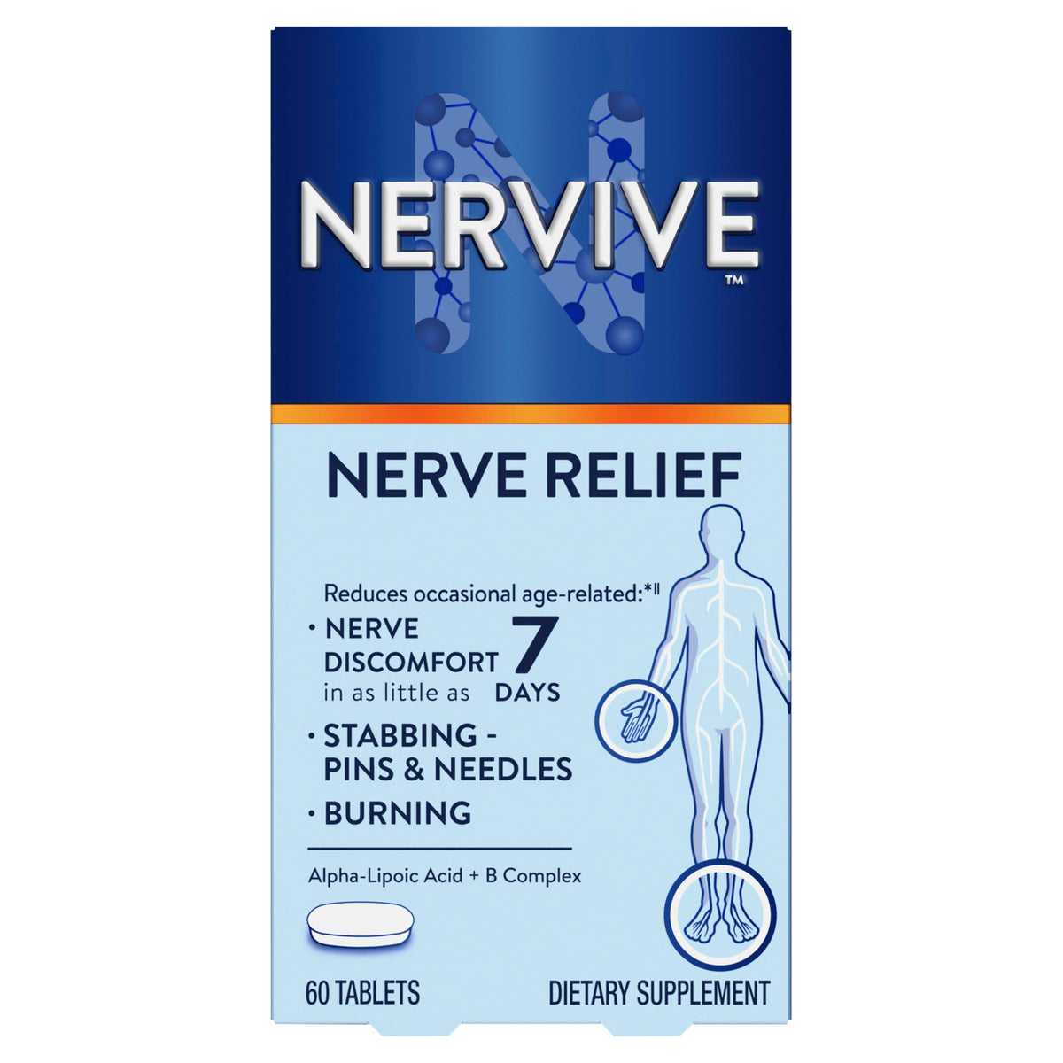 Nervive Nerve Relief 600mg Alpha Lipoic Acid supplement front view