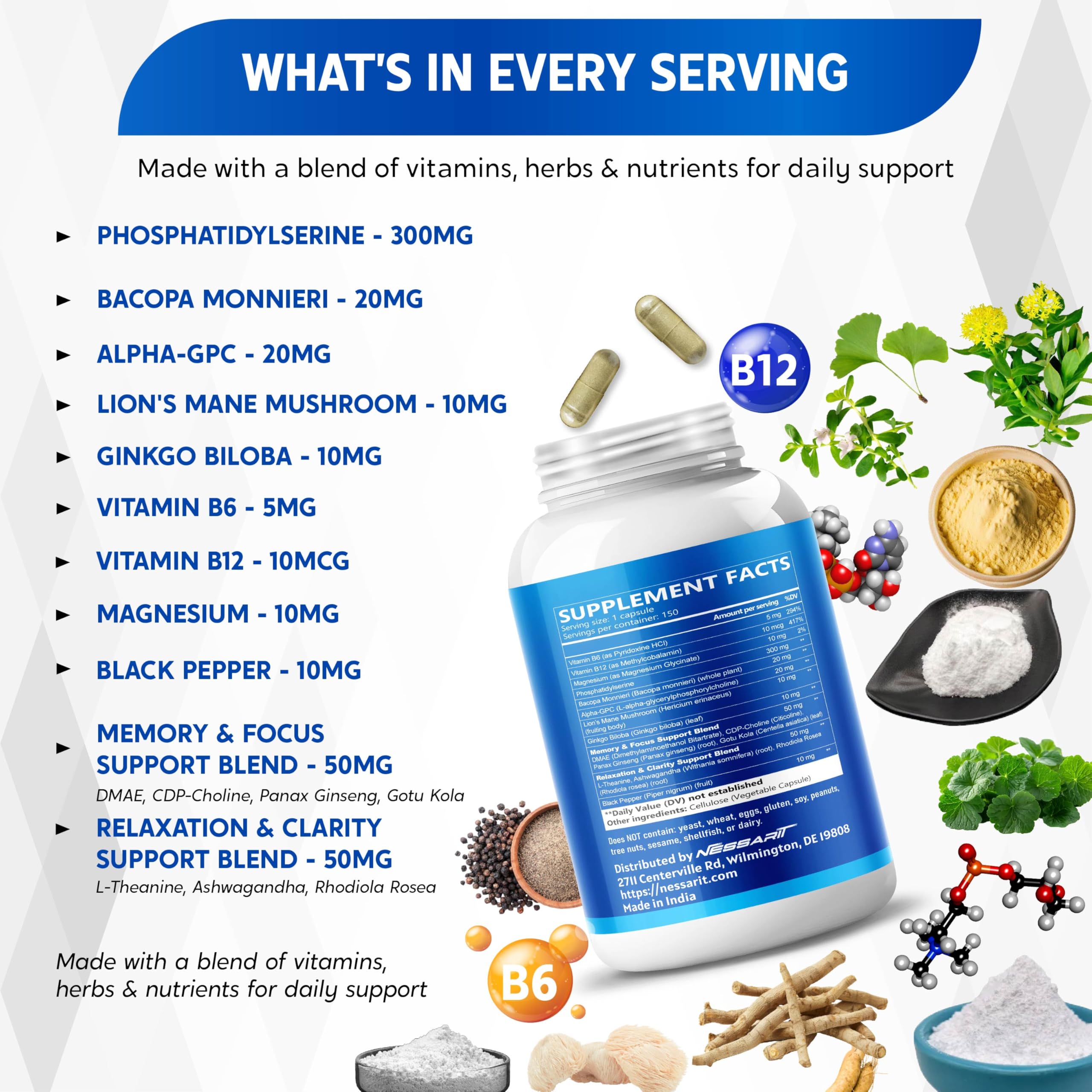 NESSARIT Bacopa Monnieri Supplement back label with ingredients
