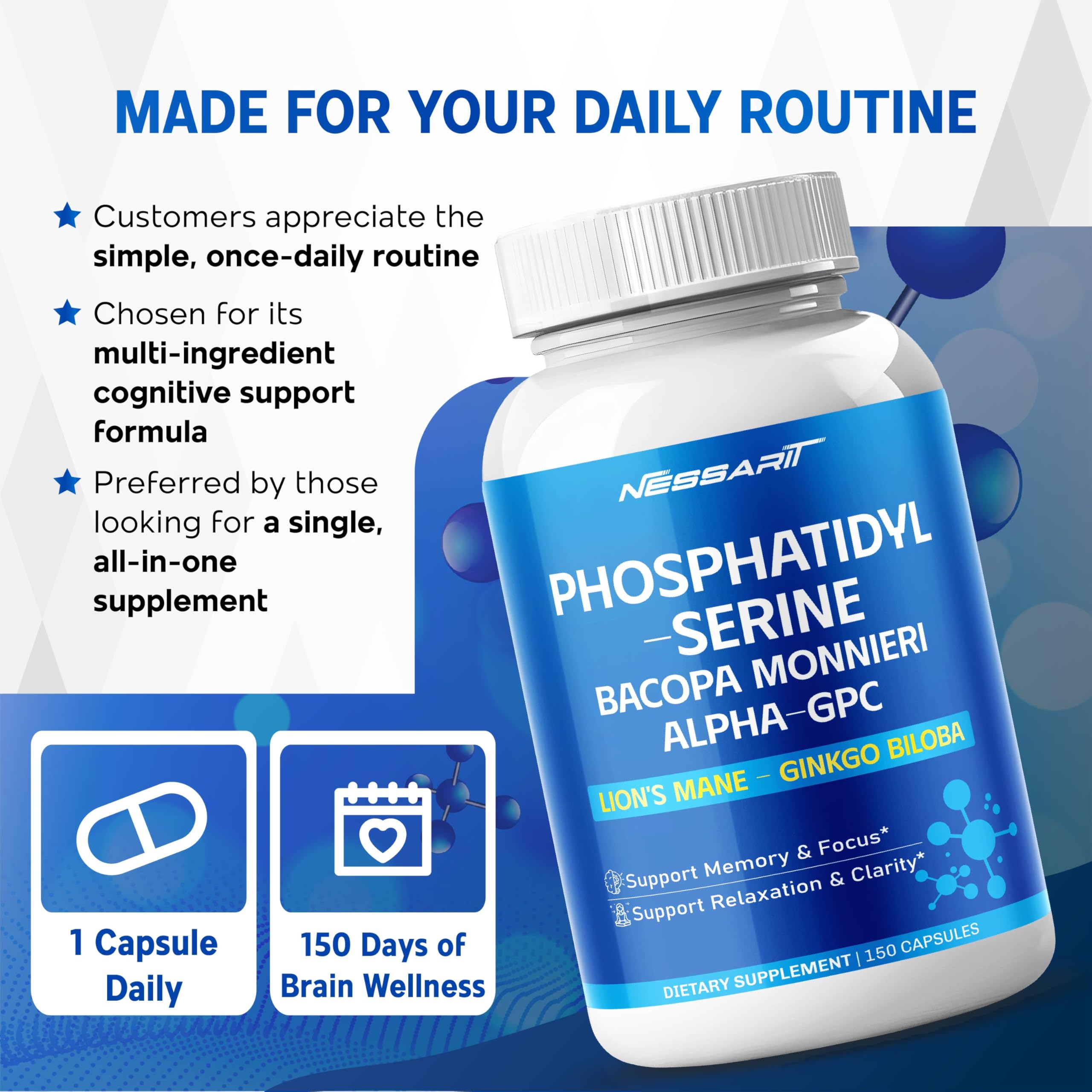 NESSARIT Bacopa Monnieri Supplement bottle with a measuring spoon