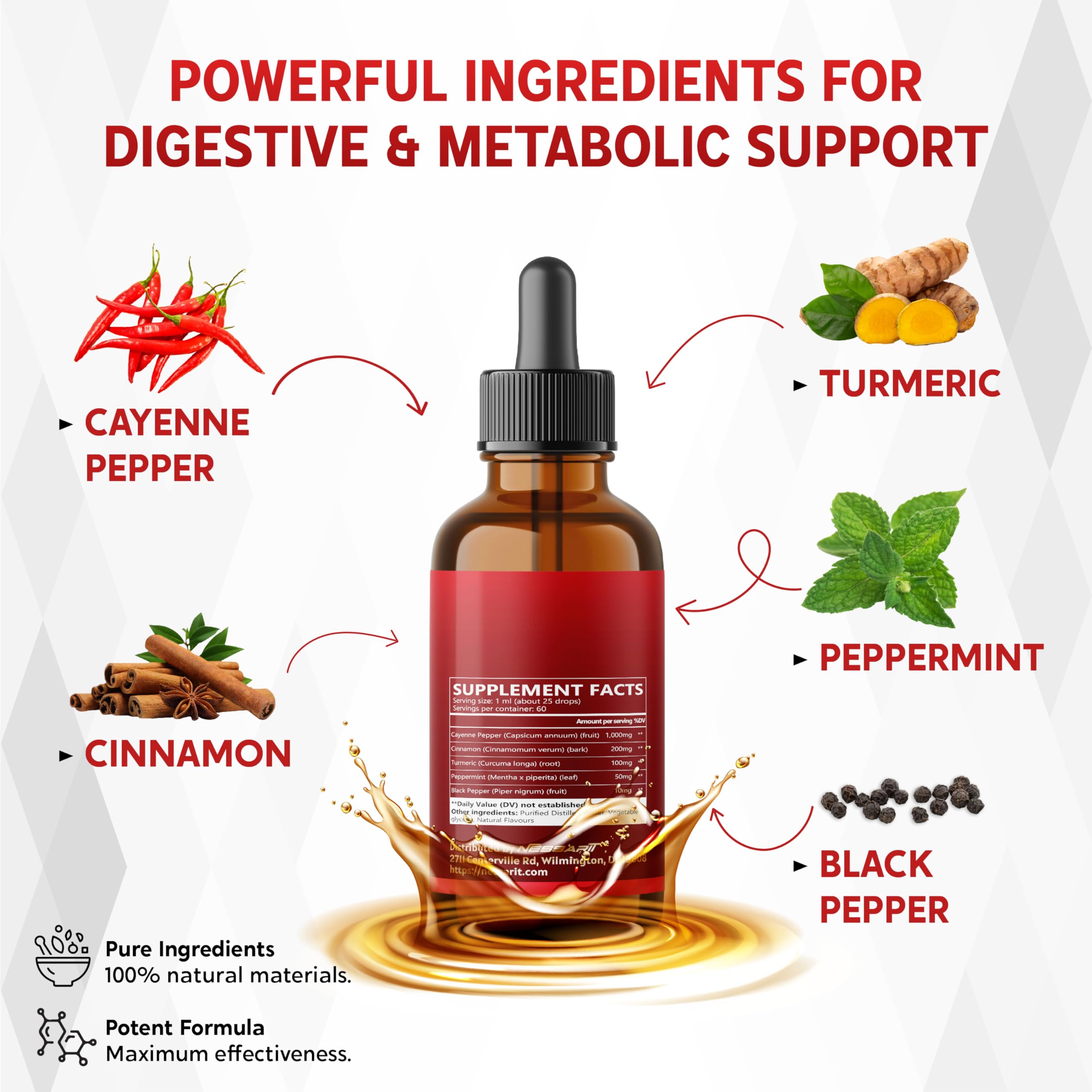 NESSARIT Cayenne Pepper Liquid 150g back view with ingredients