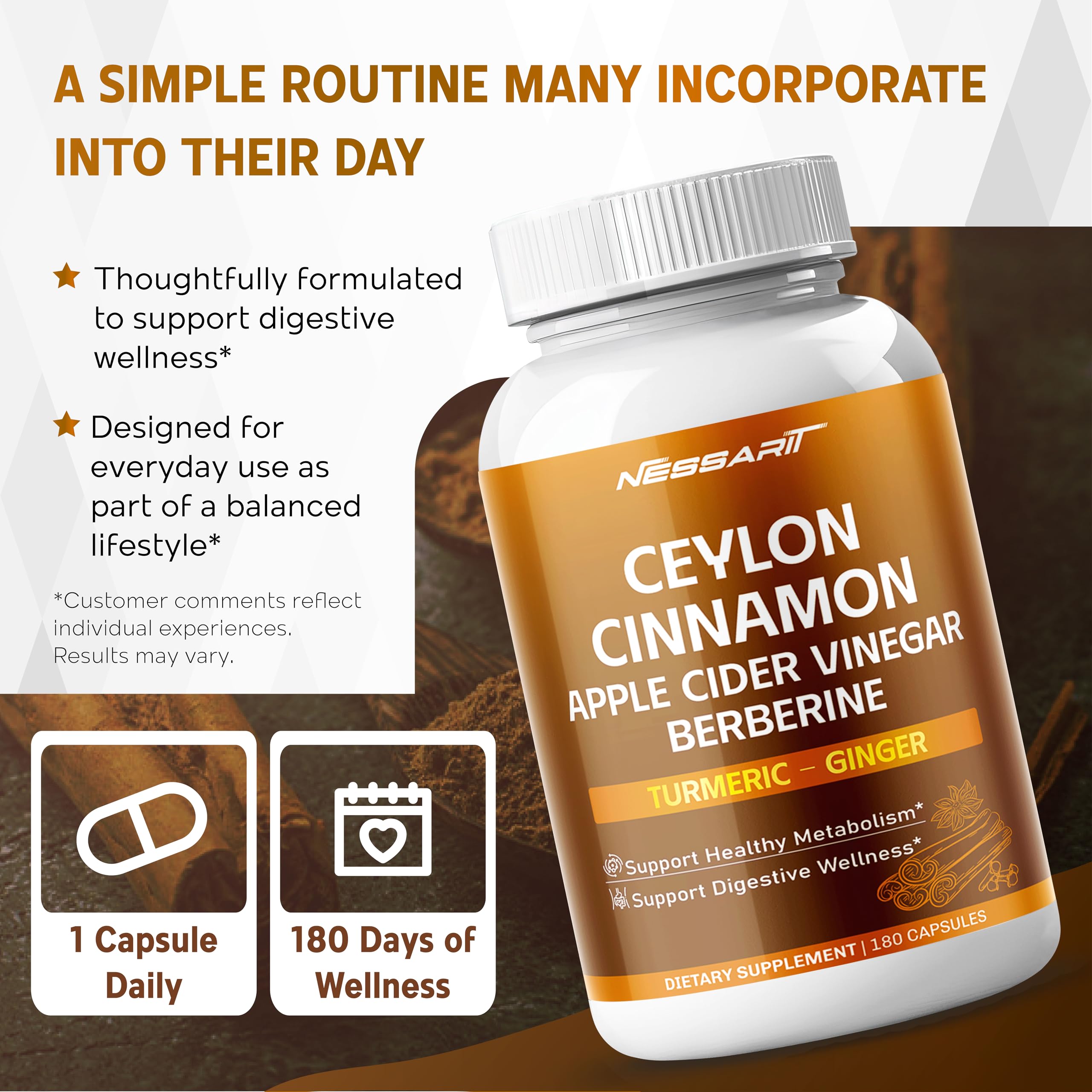 NESSARIT Cinnamon Capsules lifestyle image on a table