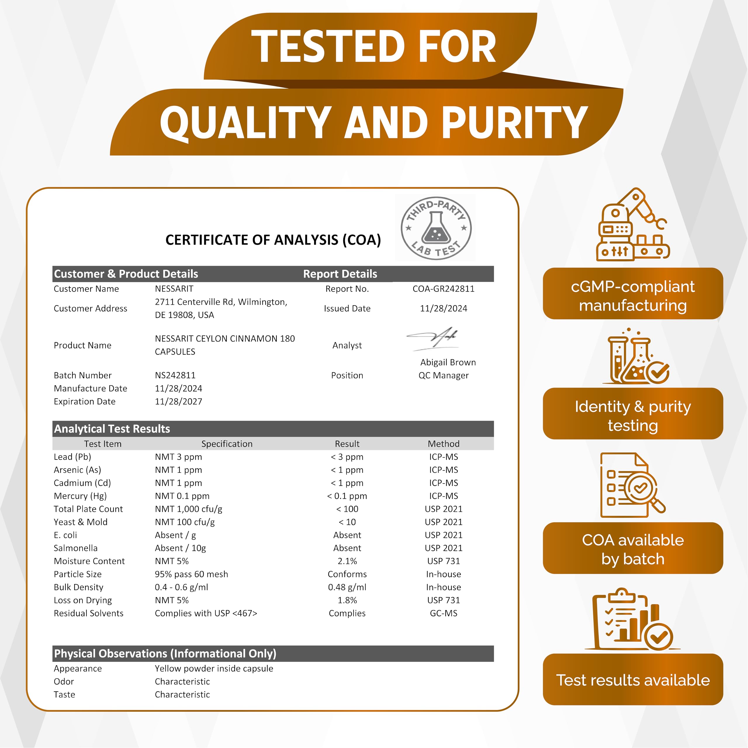 NESSARIT Cinnamon Capsules packaging dimensions