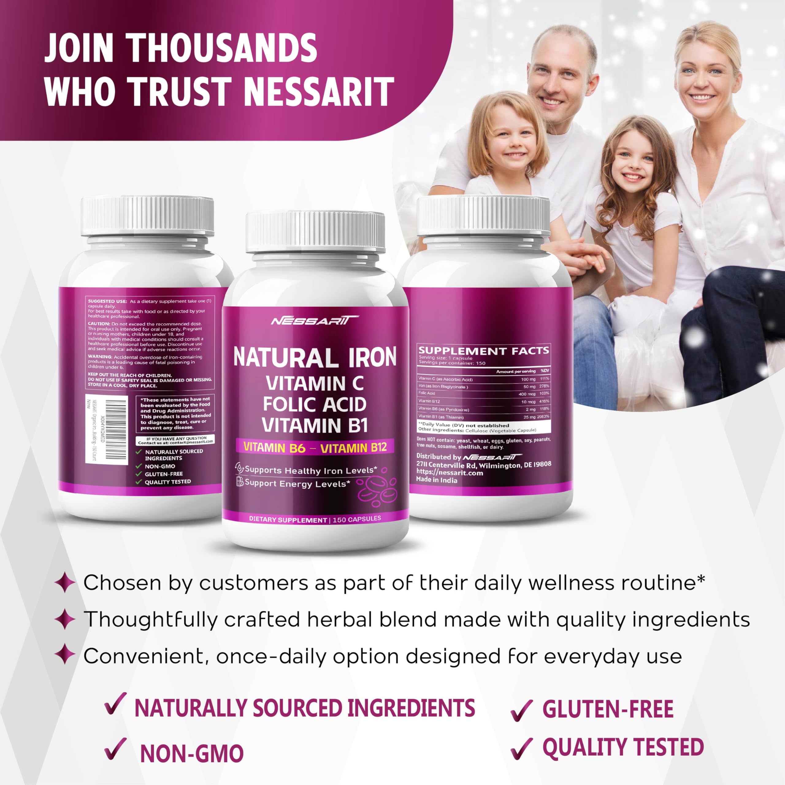 NESSARIT Iron Supplement capsules in a hand