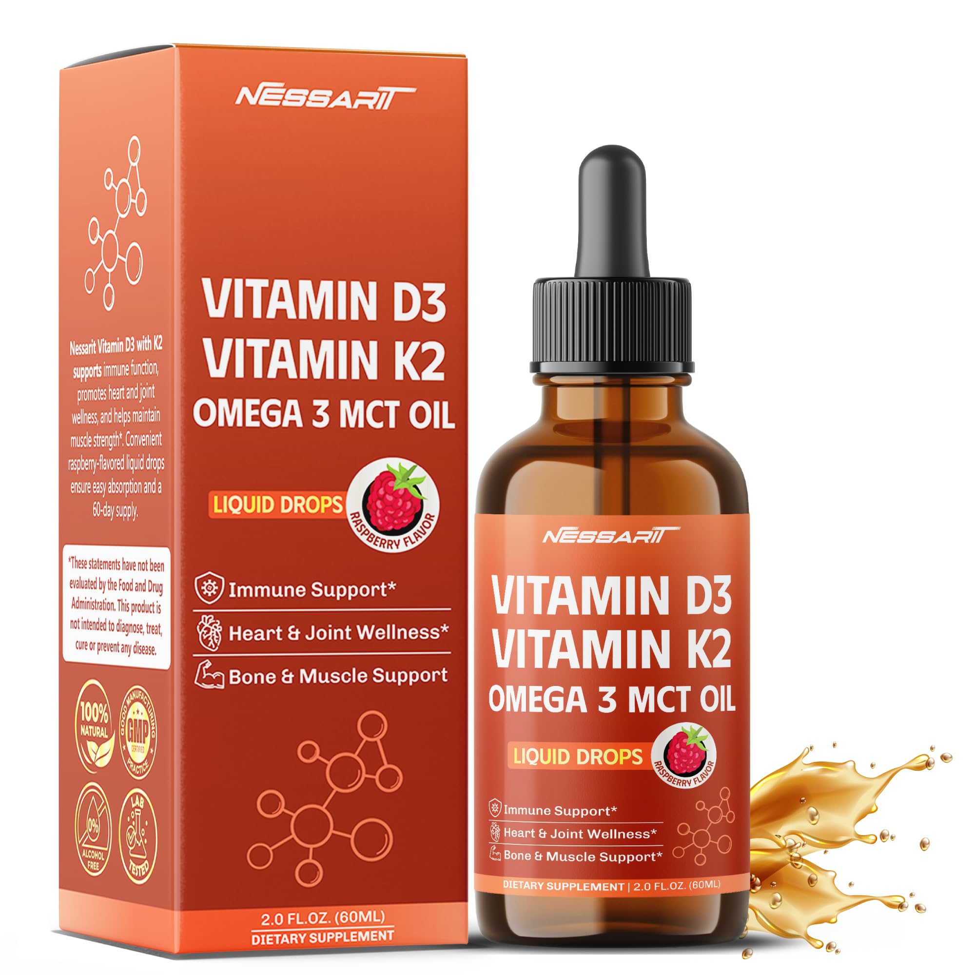 NESSARIT Vitamin D3 10,000 IU & K2 Liquid Supplement front view