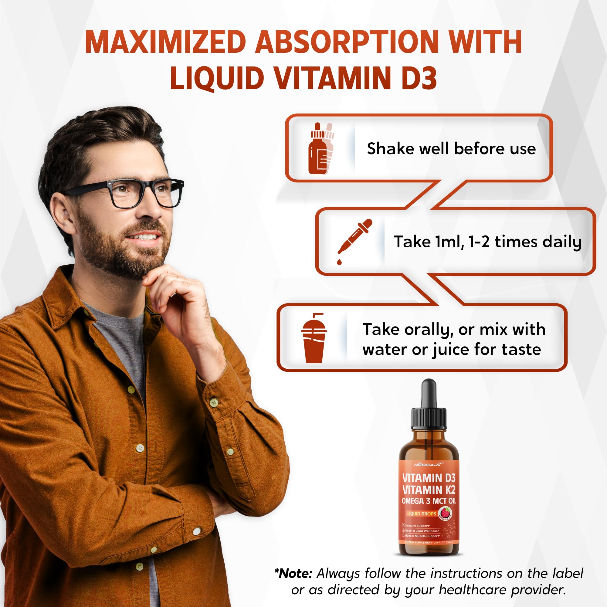 NESSARIT Vitamin D3 10,000 IU & K2 Liquid Supplement label close-up