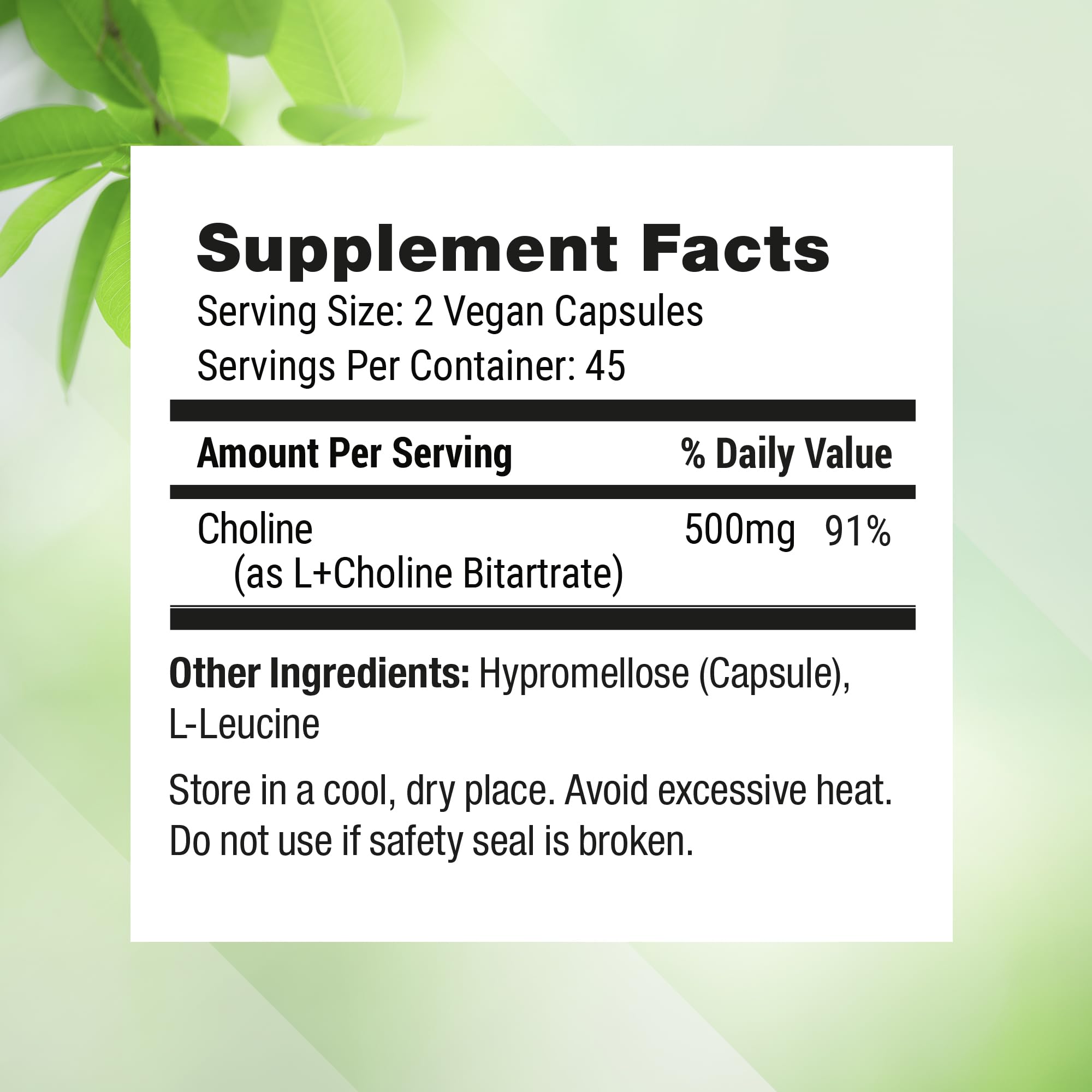 Nested Naturals Choline Supplement 500mg on a wooden table
