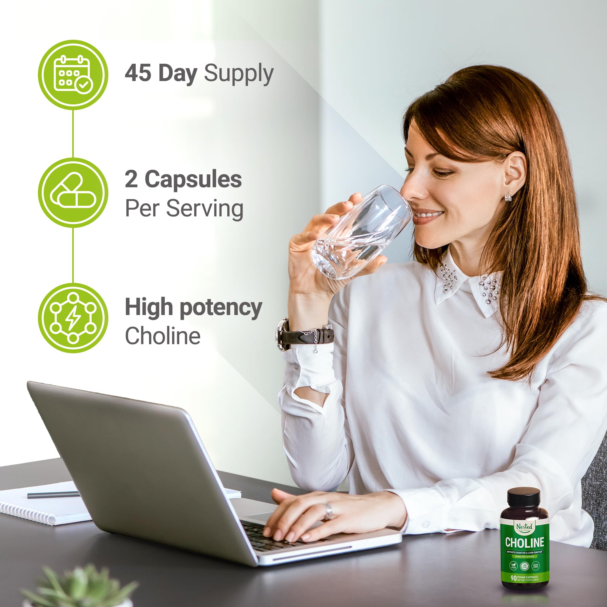 Nested Naturals Choline Supplement 500mg side view