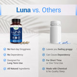Nested Naturals Luna Melatonin-Free Sleep Aid on a bedside table