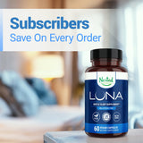 Nested Naturals Luna Melatonin-Free Sleep Aid with a glass of water