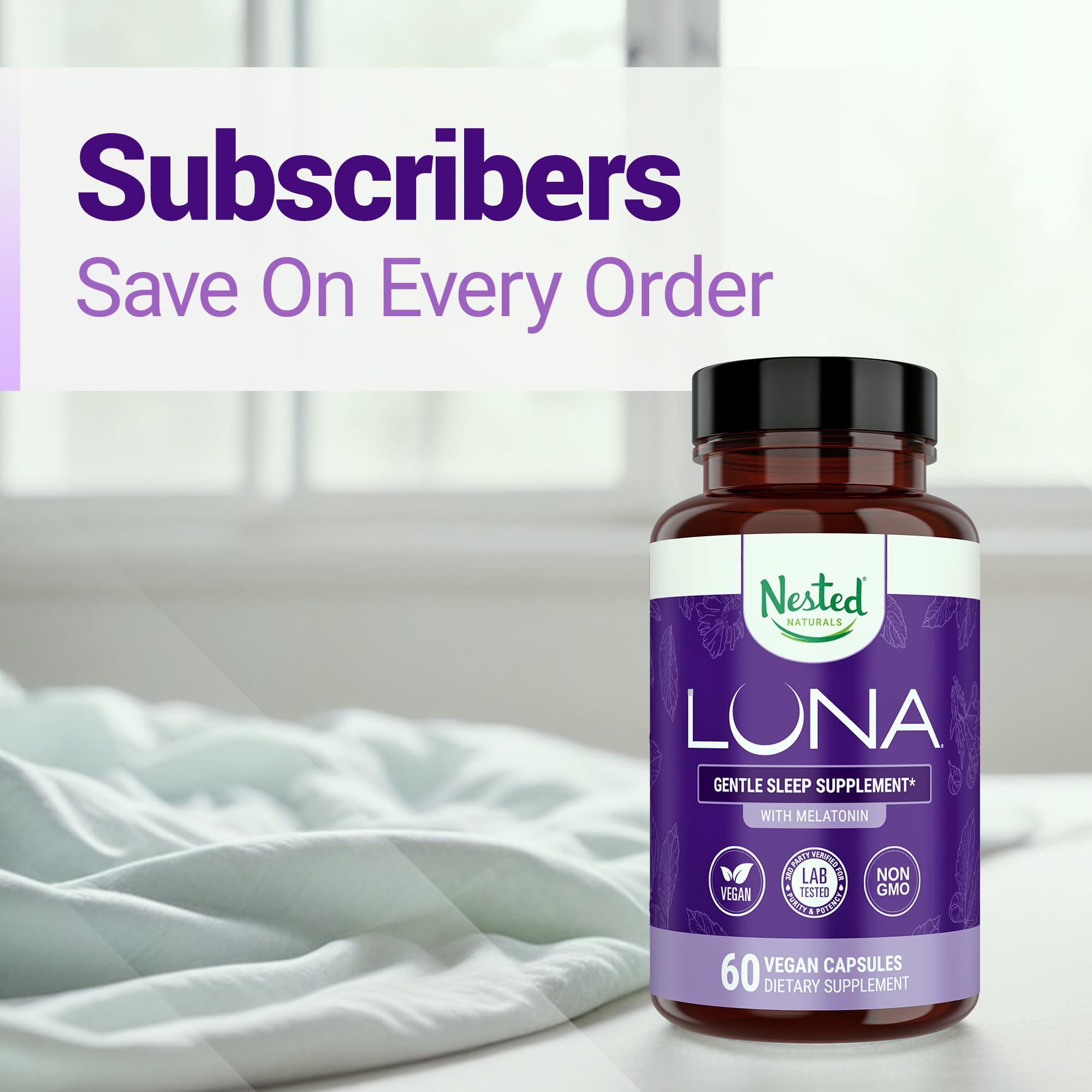Nested Naturals Luna Sleep Aid Capsules open bottle view
