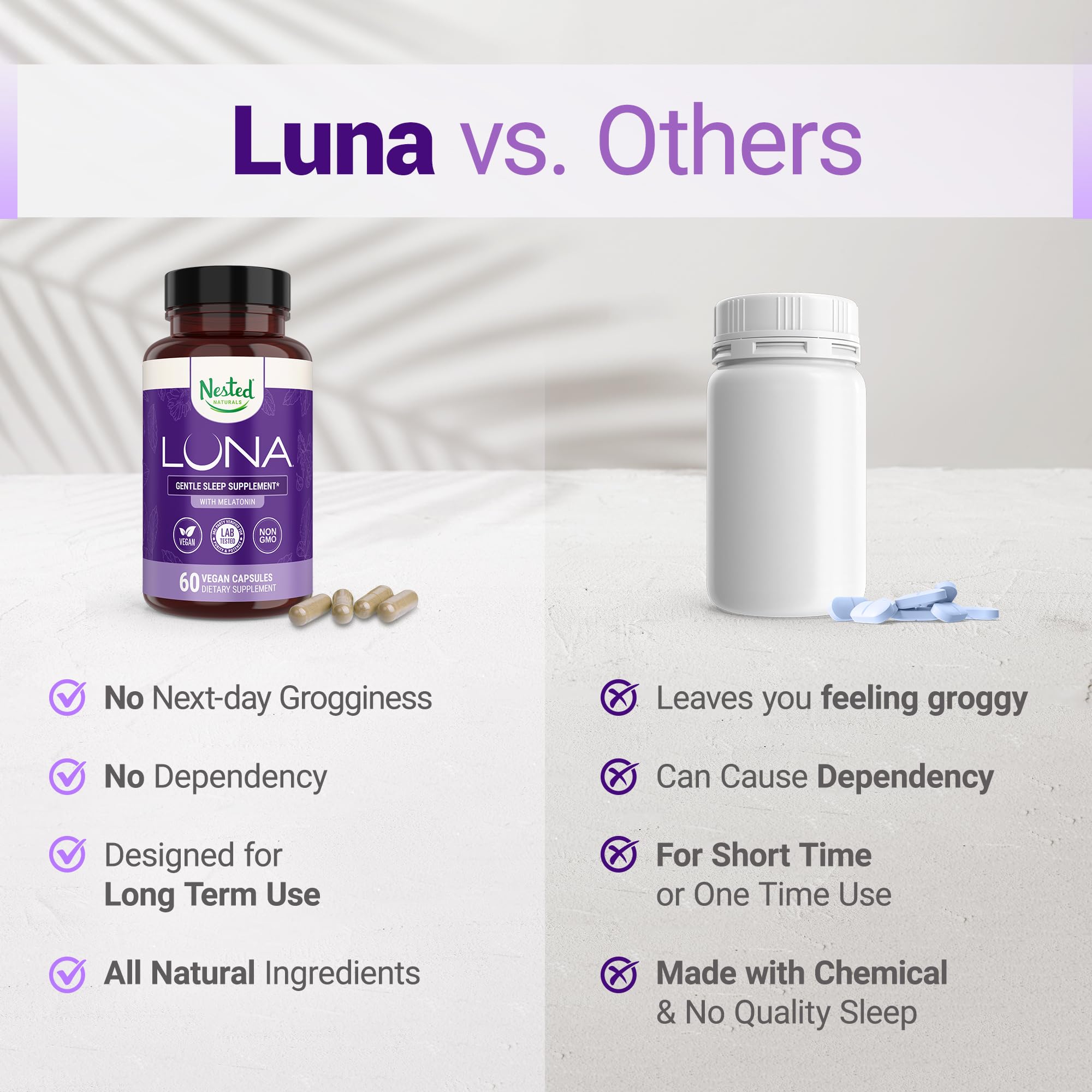 Nested Naturals Luna Sleep Aid Capsules with a measuring spoon