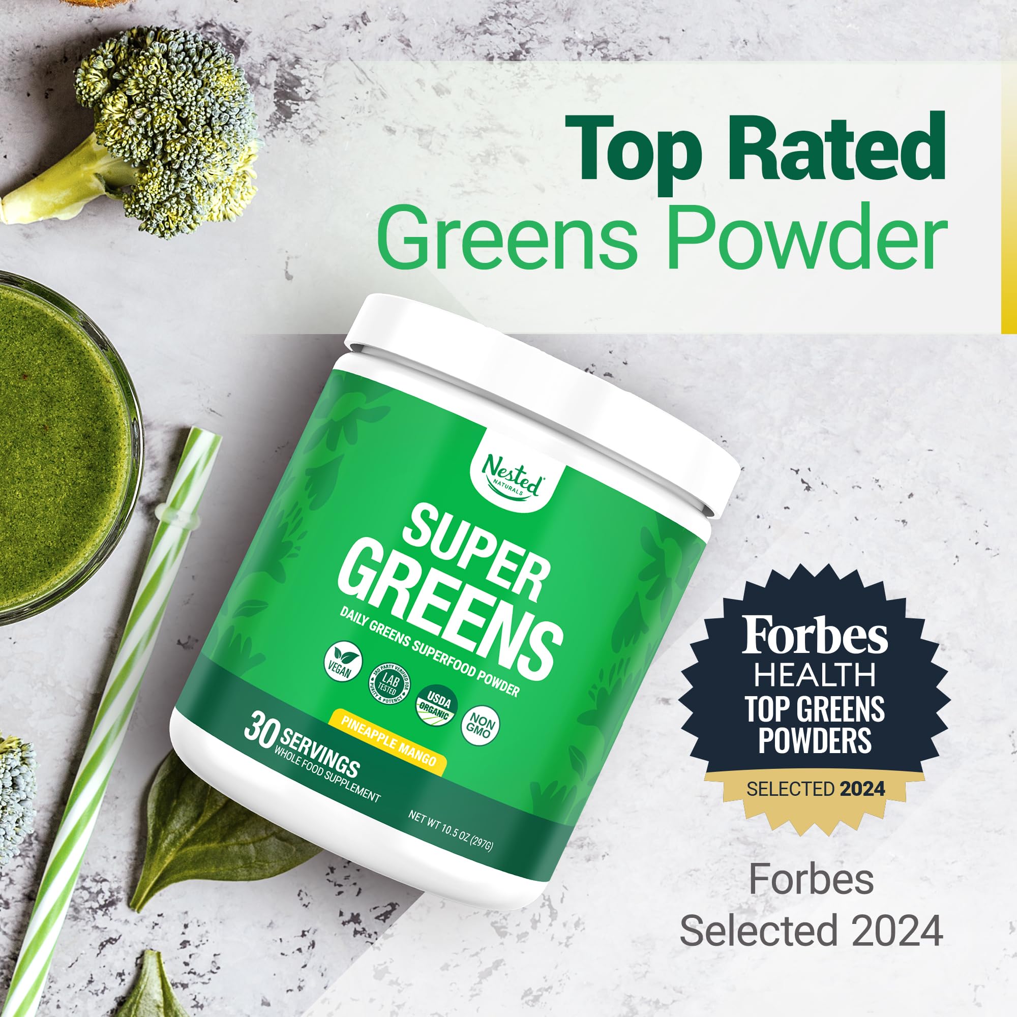 Nested Naturals Super Greens Powder scoop with powder