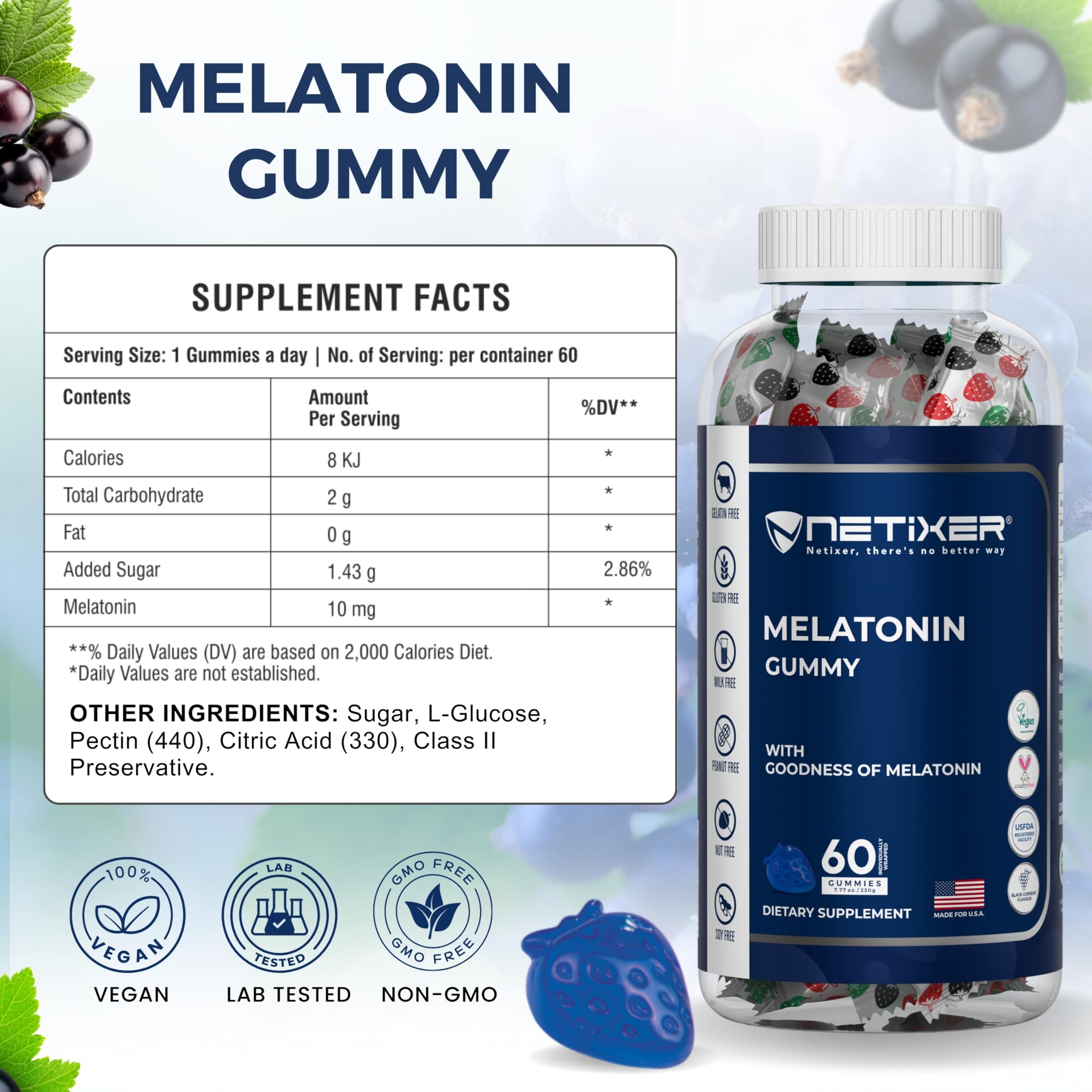 nETiXER Melatonin Gummies packaging showing individual wrapping