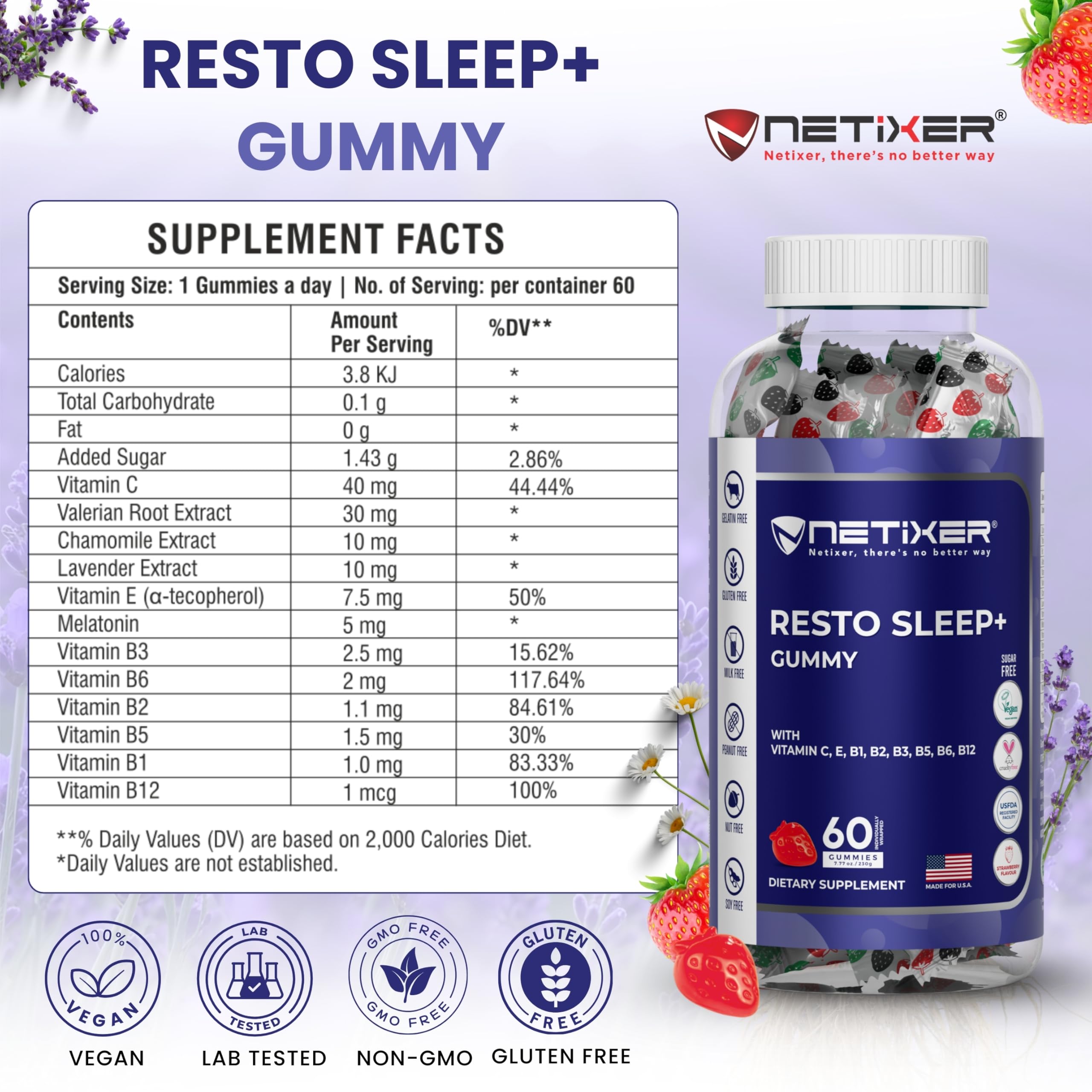 nETiXER Resto Sleep+ Gummies individual gummy close-up