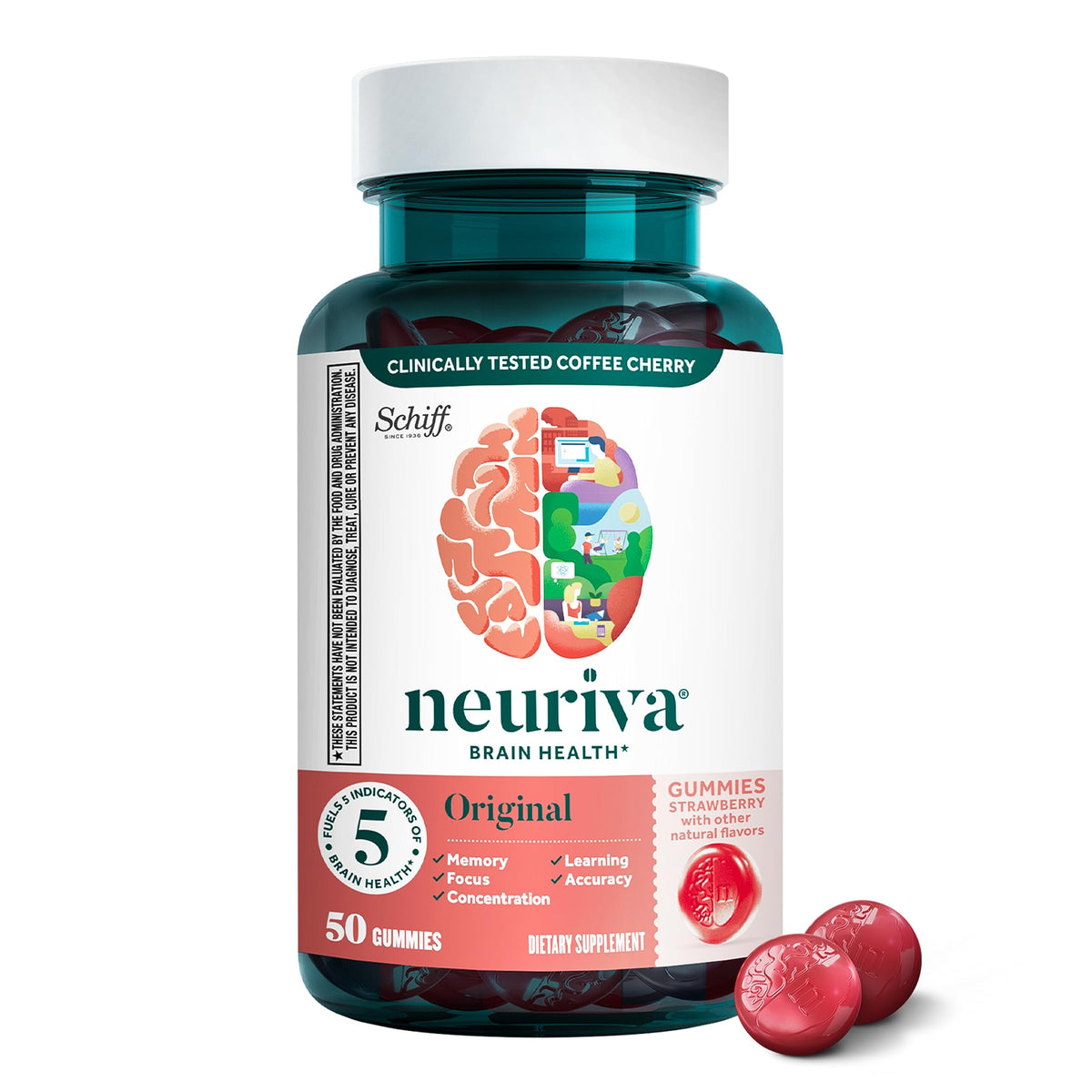 NEURIVA Original Brain Supplements Strawberry Gummies front view