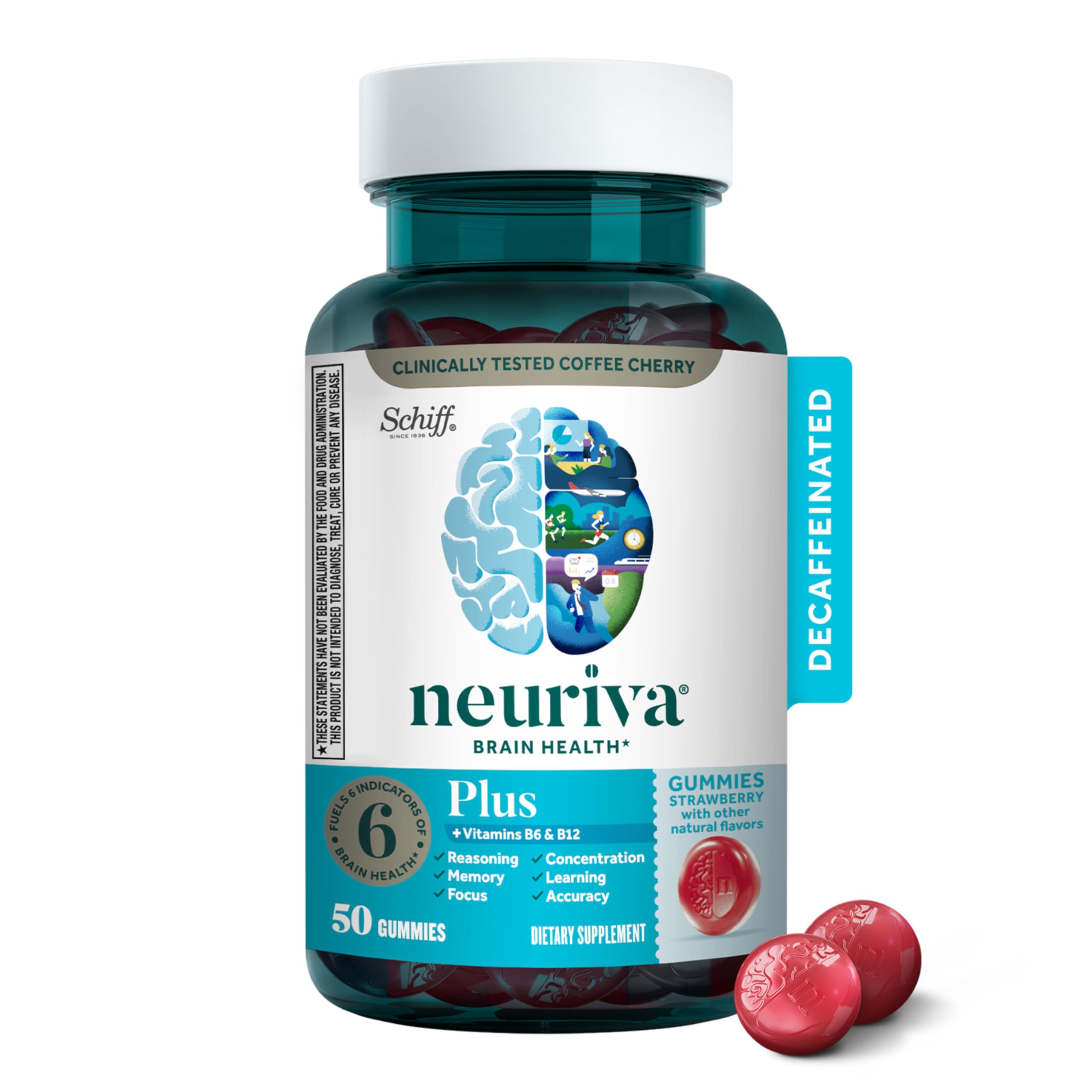 NEURIVA Plus Brain Supplements Strawberry Gummies front view