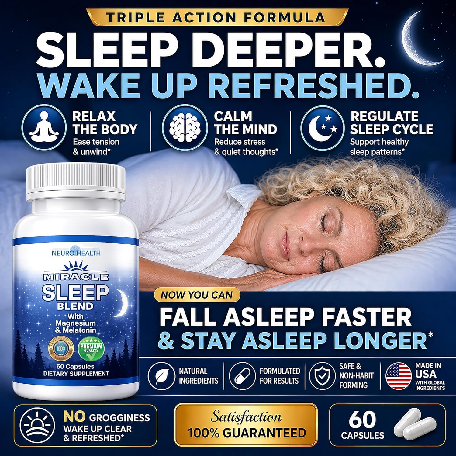 Neuro Health Miracle Sleep Blend capsules close-up